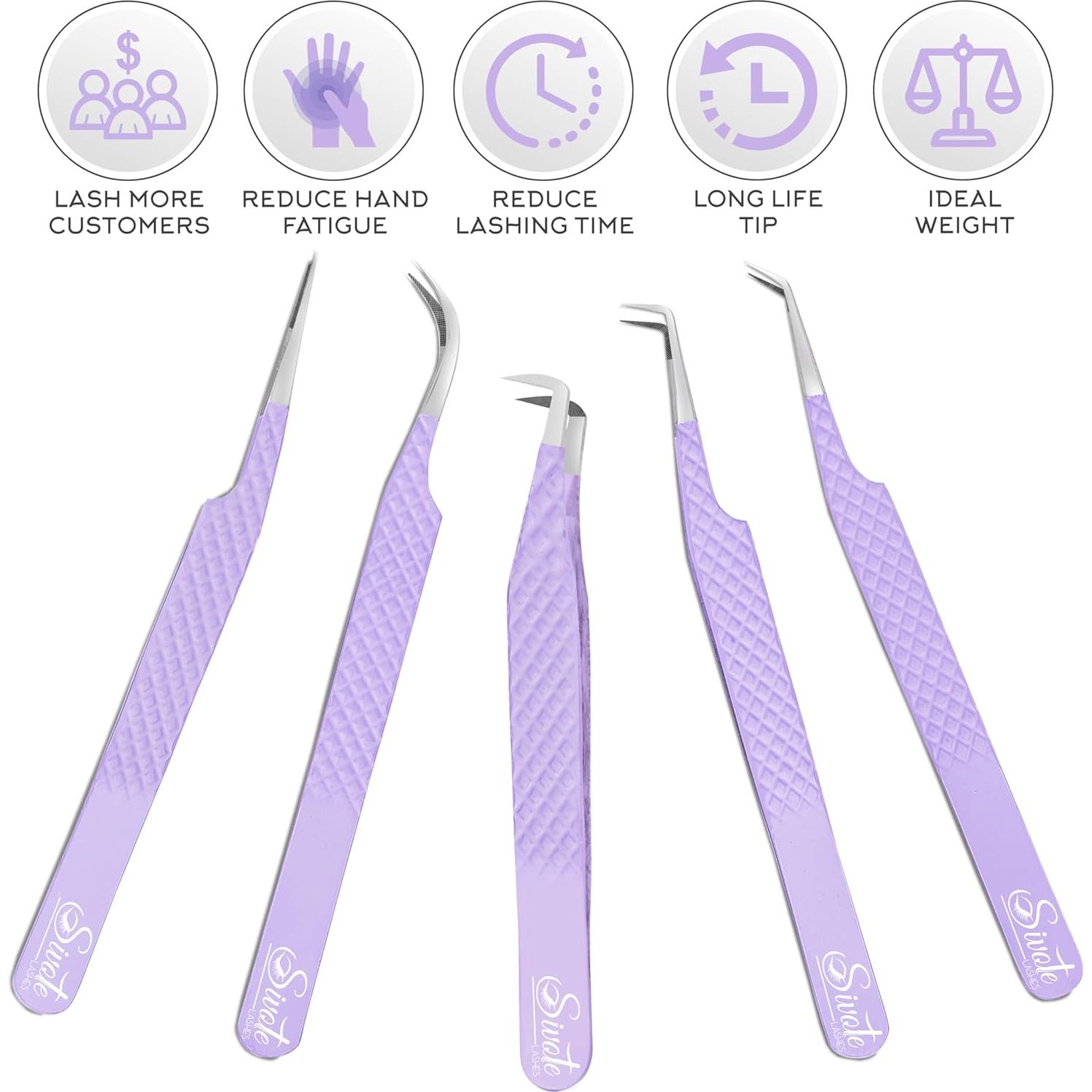 Pinzas para Pestañas SIVOTE - Paquete de 5, Acero Inoxidable