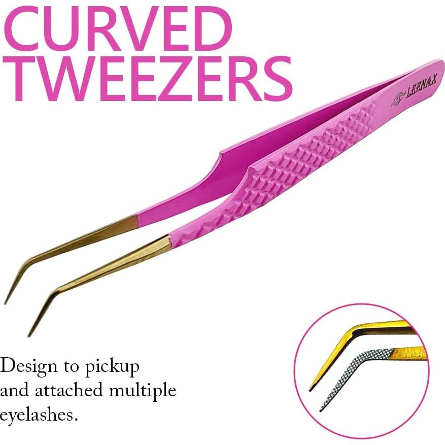 Pinzas de Acero Inoxidable Rosa Leenax para Pestañas - 2 Pcs