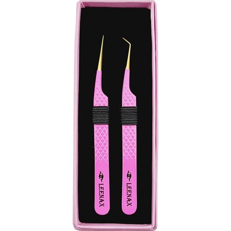 Pinzas de Acero Inoxidable Rosa Leenax para Pestañas - 2 Pcs