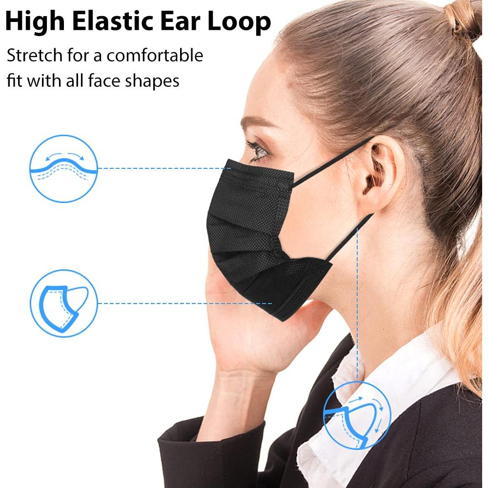 Mascarillas Desechables Negras Egook - Paquete 100 Pcs 3 Capas
