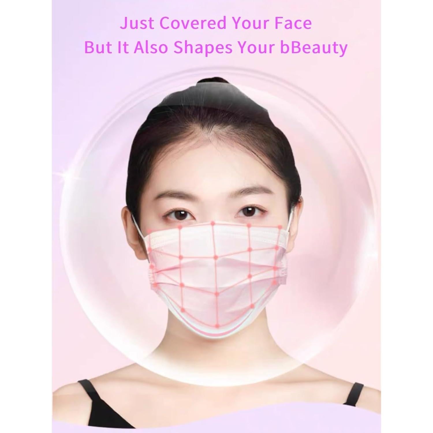 Paquete de 50 Mascarillas Desechables Rosas 3 Capas MEESOUL