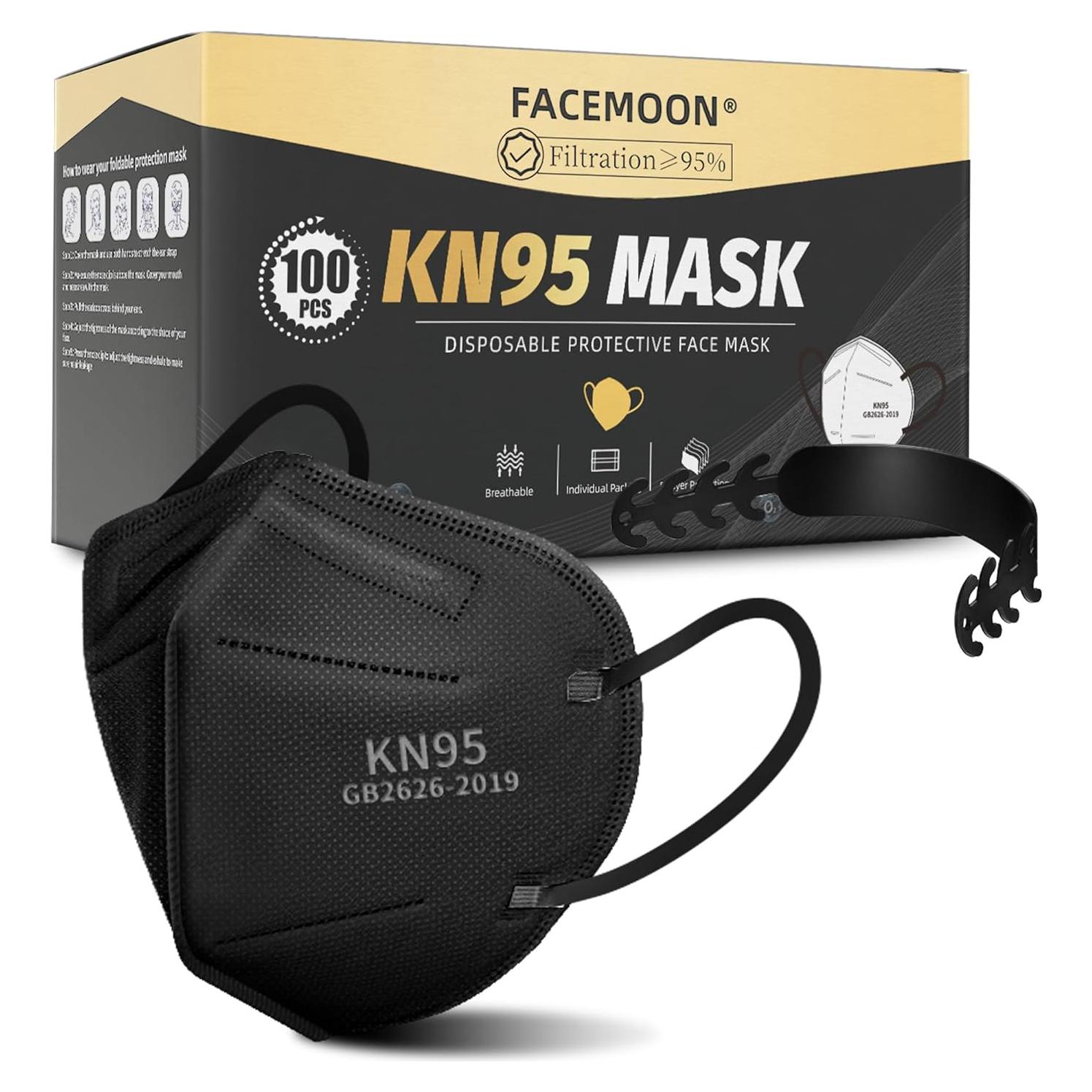 Mascarillas KN95 Negras Adulto - Paquete 100 Unidades 5 Capas
