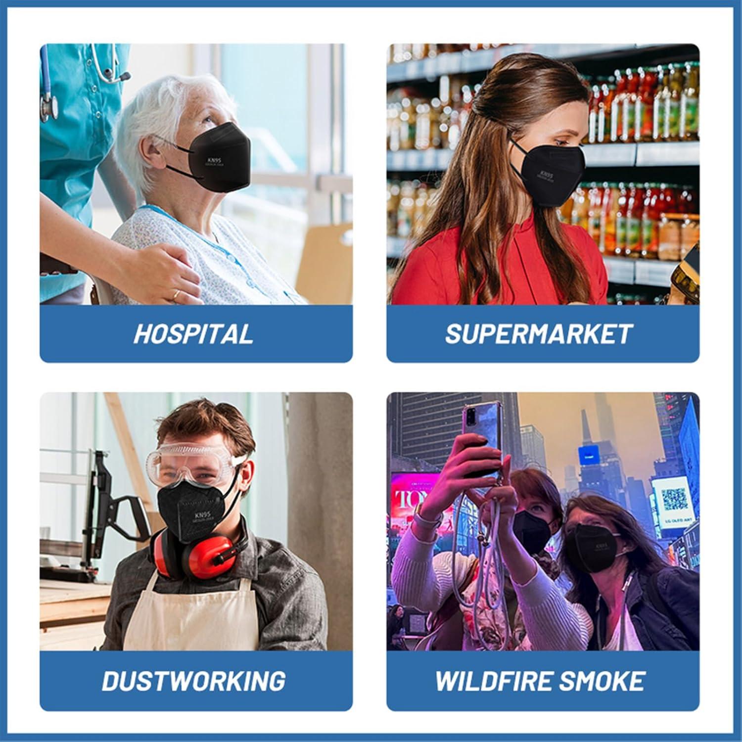 Mascarillas KN95 Negras Adulto - Paquete 100 Unidades 5 Capas