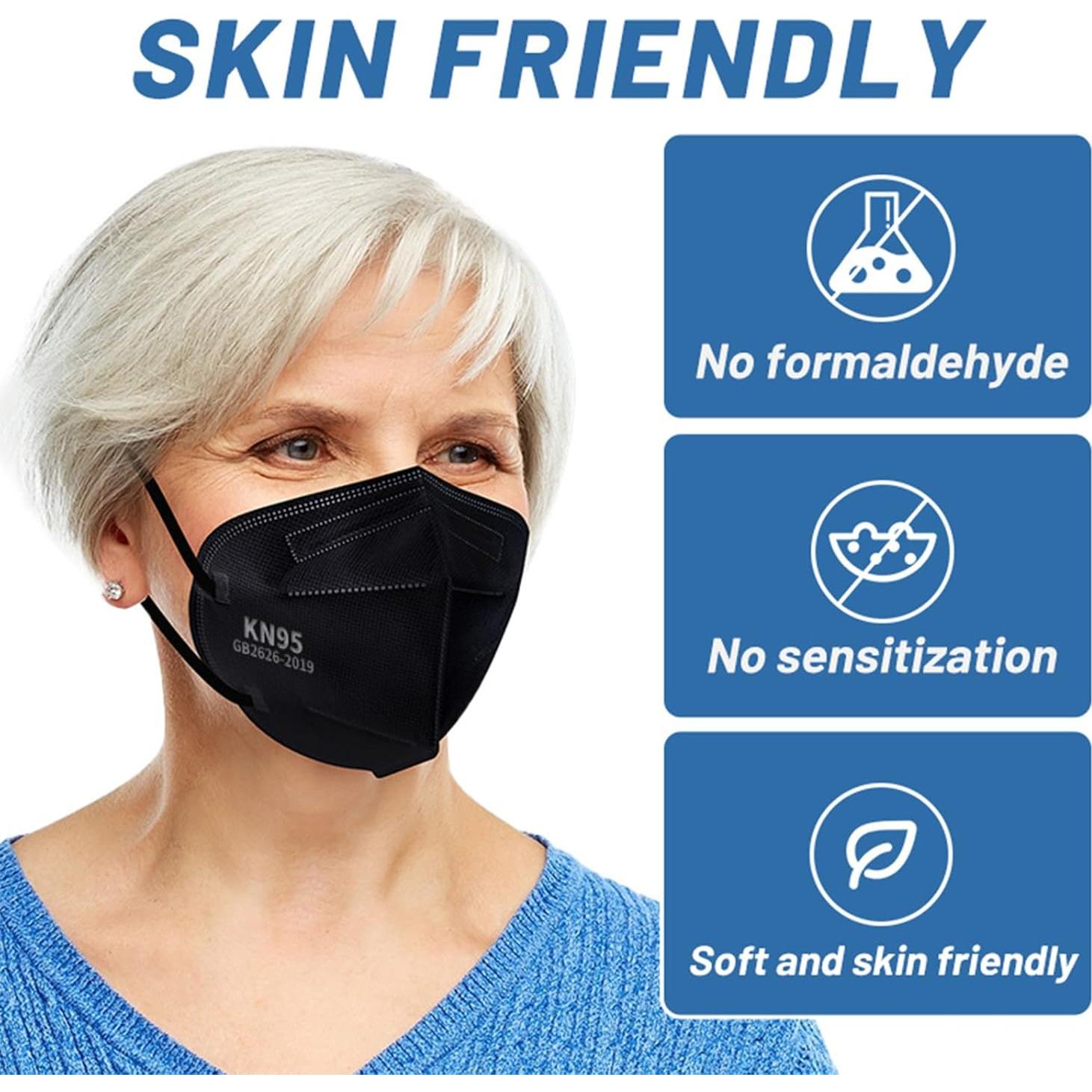 Mascarillas KN95 Negras Adulto - Paquete 100 Unidades 5 Capas