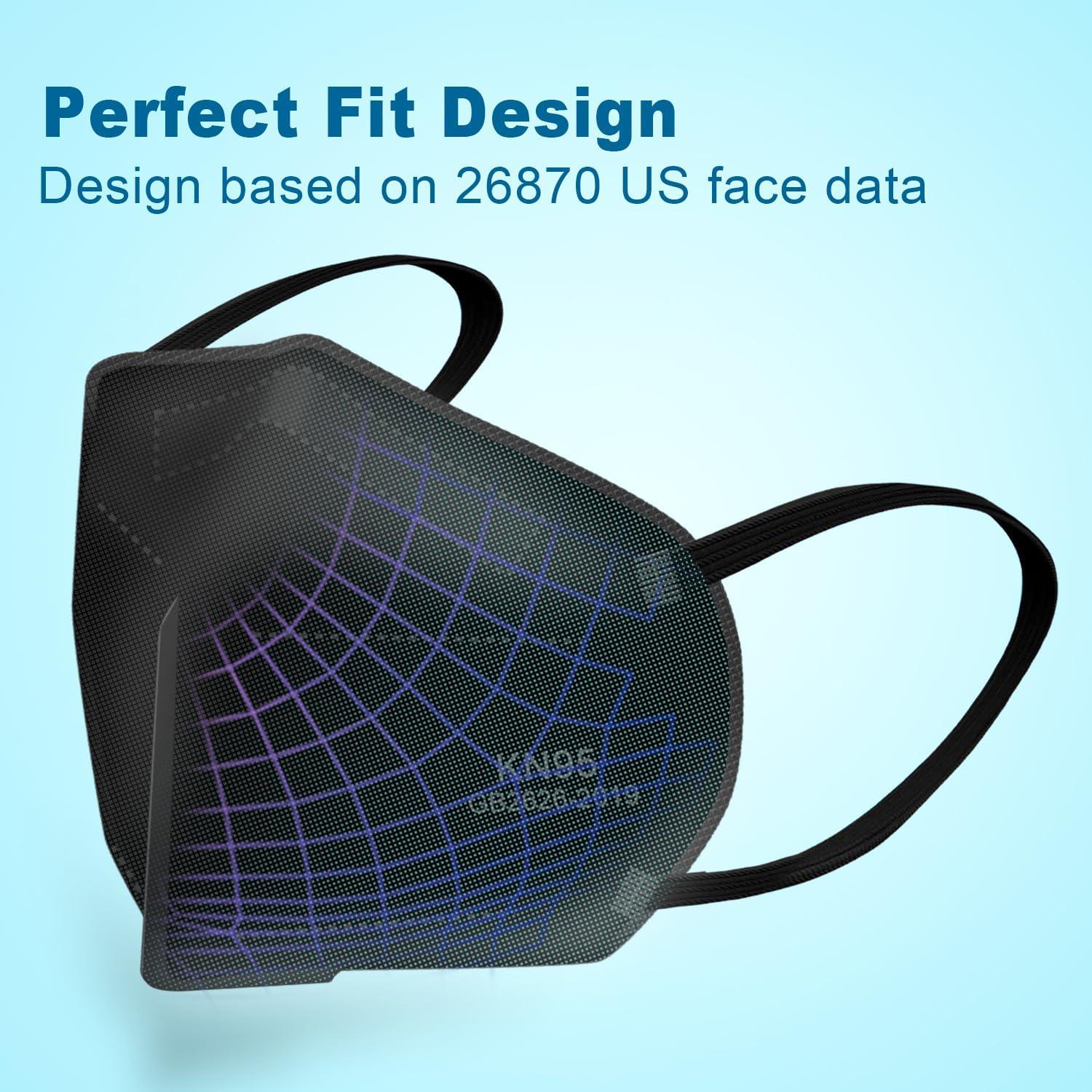 Mascarillas KN95 XIKII Negras 50 Pcs 5 Capas Filtrado 98%