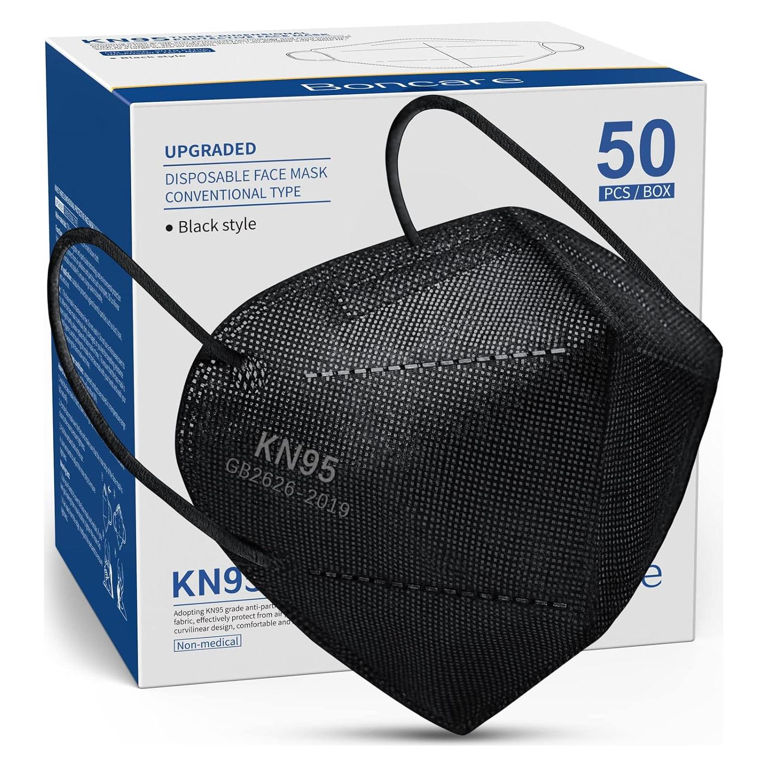 Mascarillas Faciales Boncare KN95 50 Pcs 5 Capas Negro
