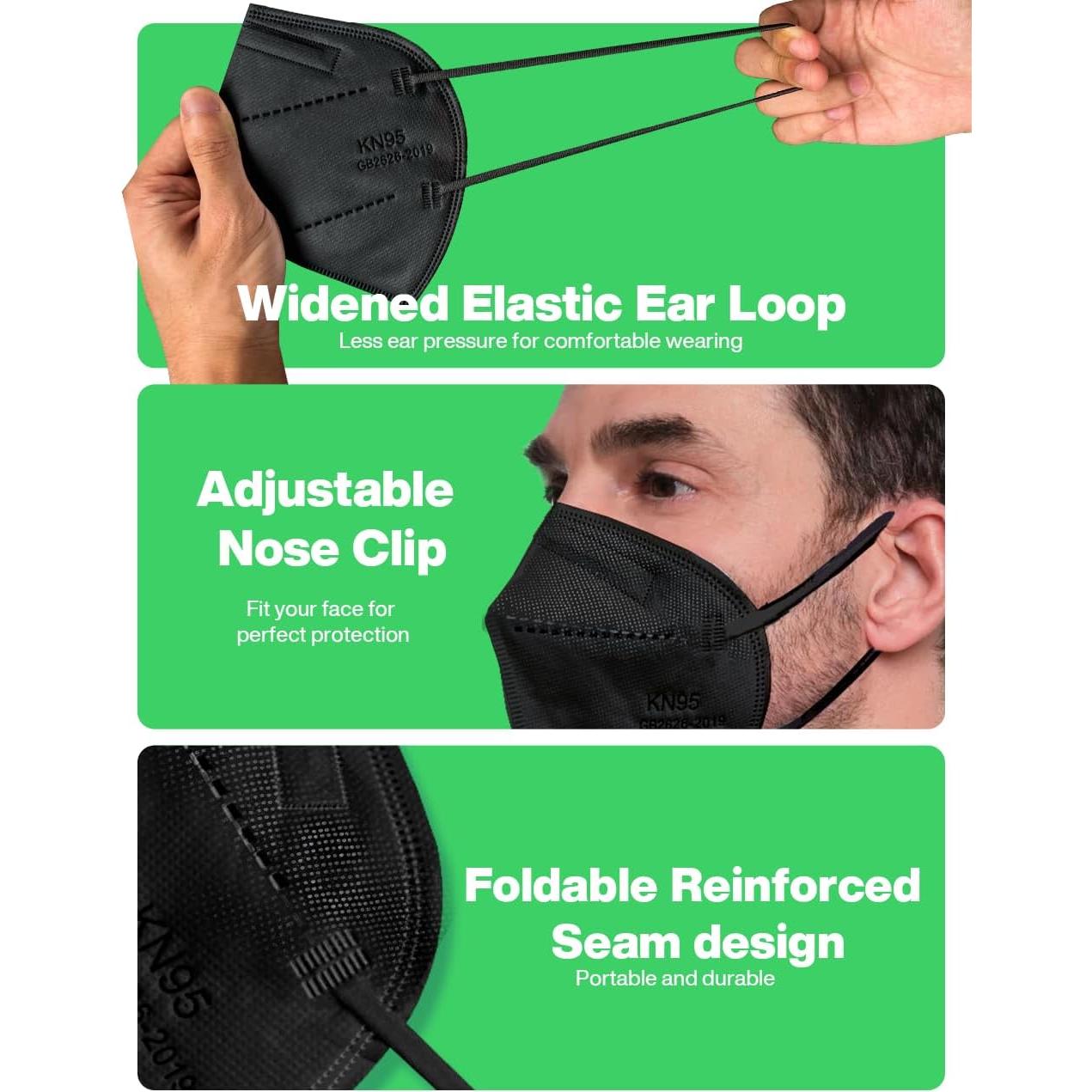 Mascarillas Faciales Boncare KN95 50 Pcs 5 Capas Negro