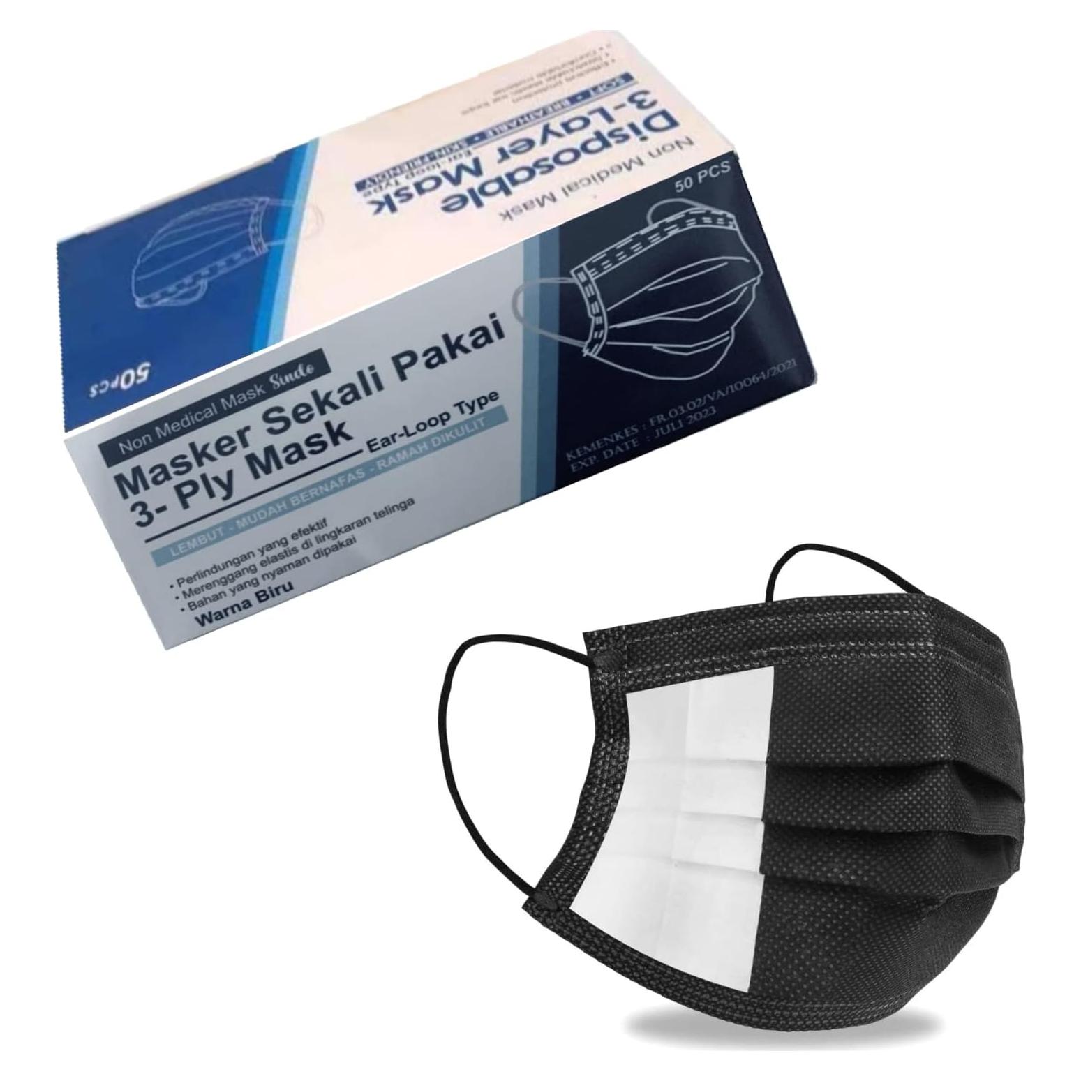 Mascarillas Desechables Negras 3 Capas - Paquete de 50 Unidades