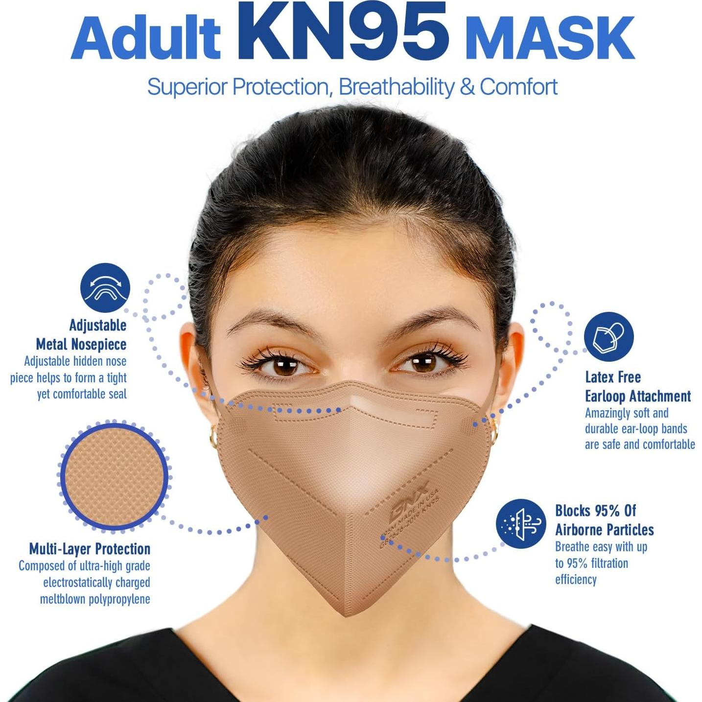 Mascarillas KN95 BNX Adulto y Niños - Paquete de 20 Beige