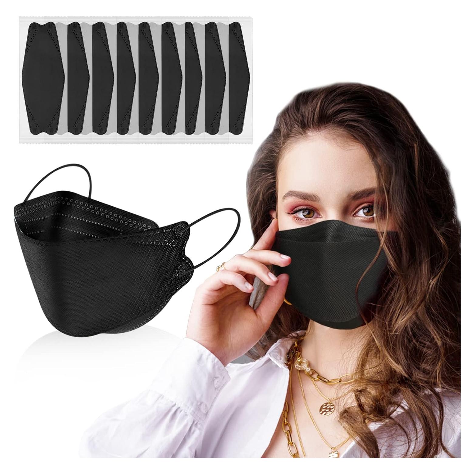 60 Mascarillas KF94 TEQIFU Negras Desechables 4 Capas Eficiencia >95%