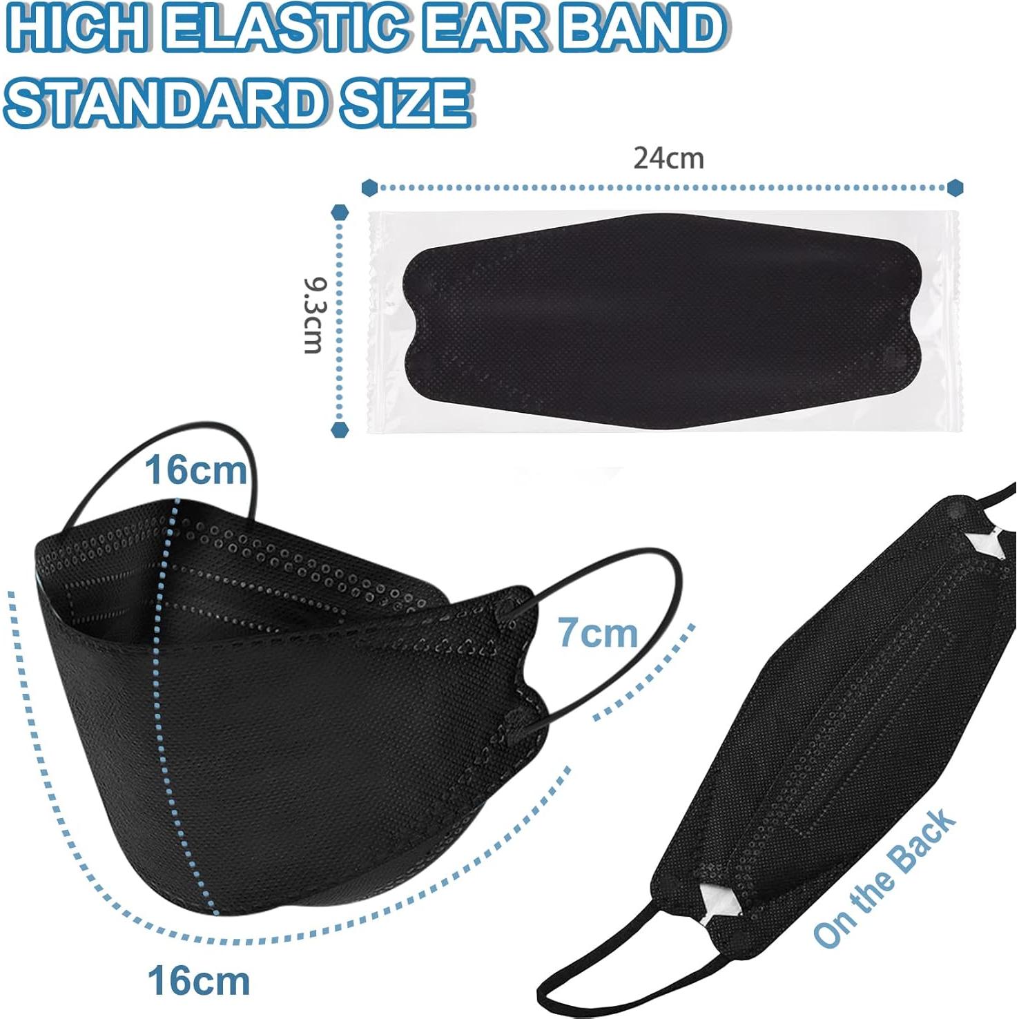 60 Mascarillas KF94 TEQIFU Negras Desechables 4 Capas Eficiencia >95%