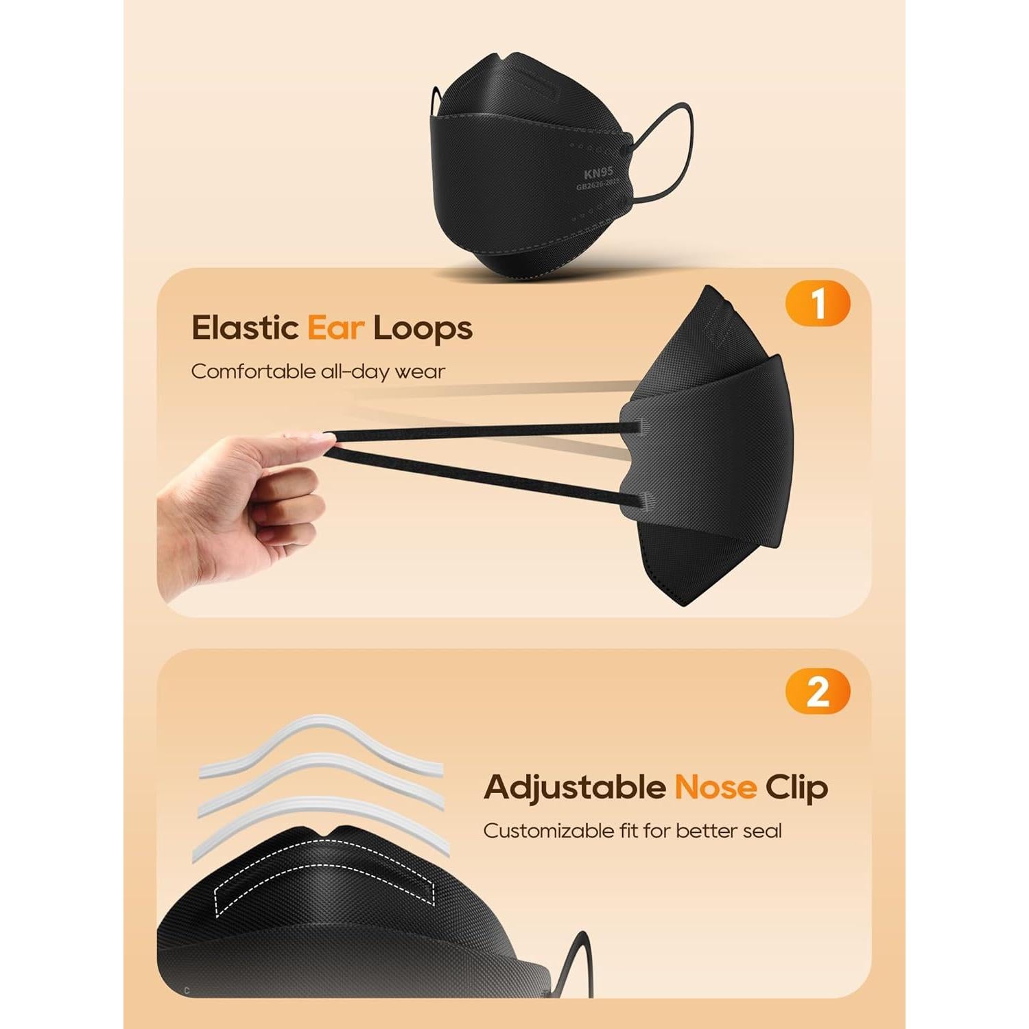 Mascarillas KN95 FOXFUN Paquete de 50 Adultos Negra