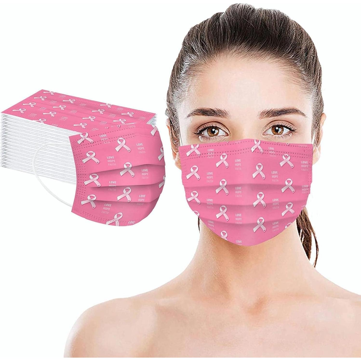 Paquete de 50 mascarillas desechables rosa - Concienciación cáncer de mama