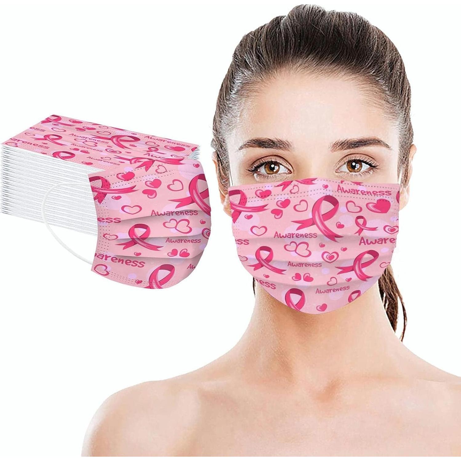 Paquete de 50 mascarillas desechables rosa - Concienciación cáncer de mama