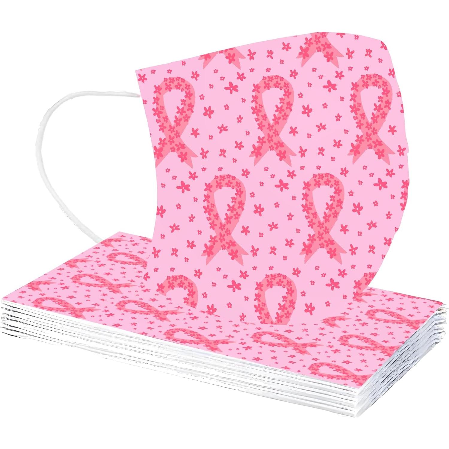 Paquete de 50 mascarillas desechables rosa - Concienciación cáncer de mama