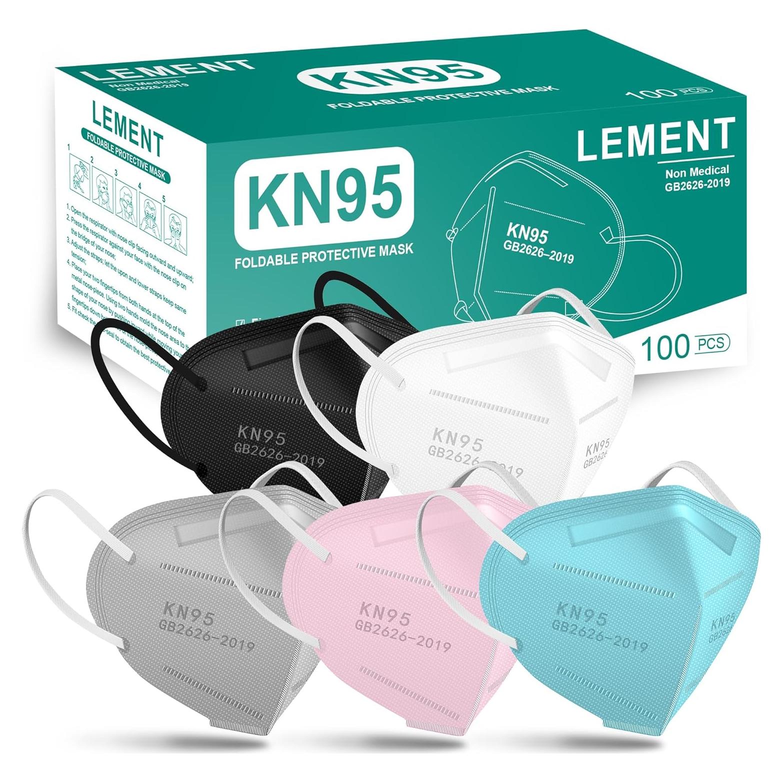 Mascarillas KN95 LEMENT, Paquete de 100 Unidades, 5 Colores