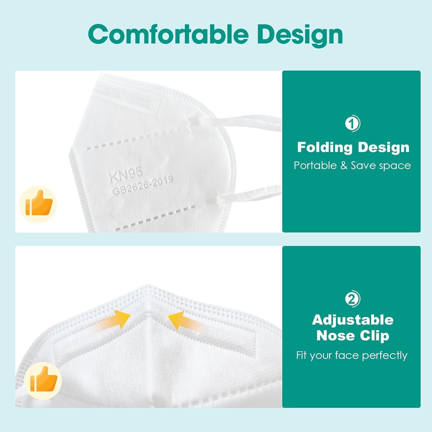 Mascarillas KN95 LEMENT, Paquete de 100 Unidades, 5 Colores