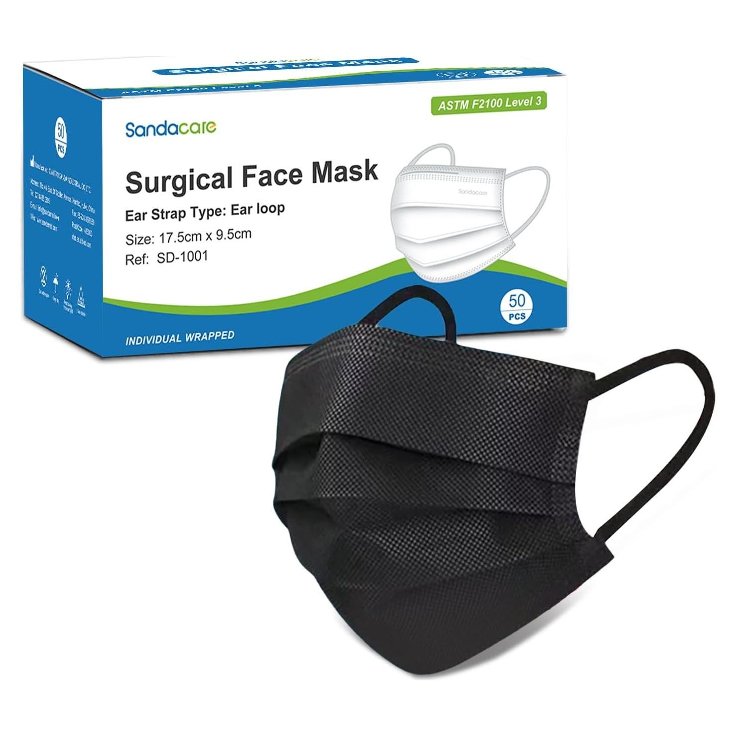 Mascarillas Desechables Negras 3 Capas ASTM Nivel 3 - 50 Pcs