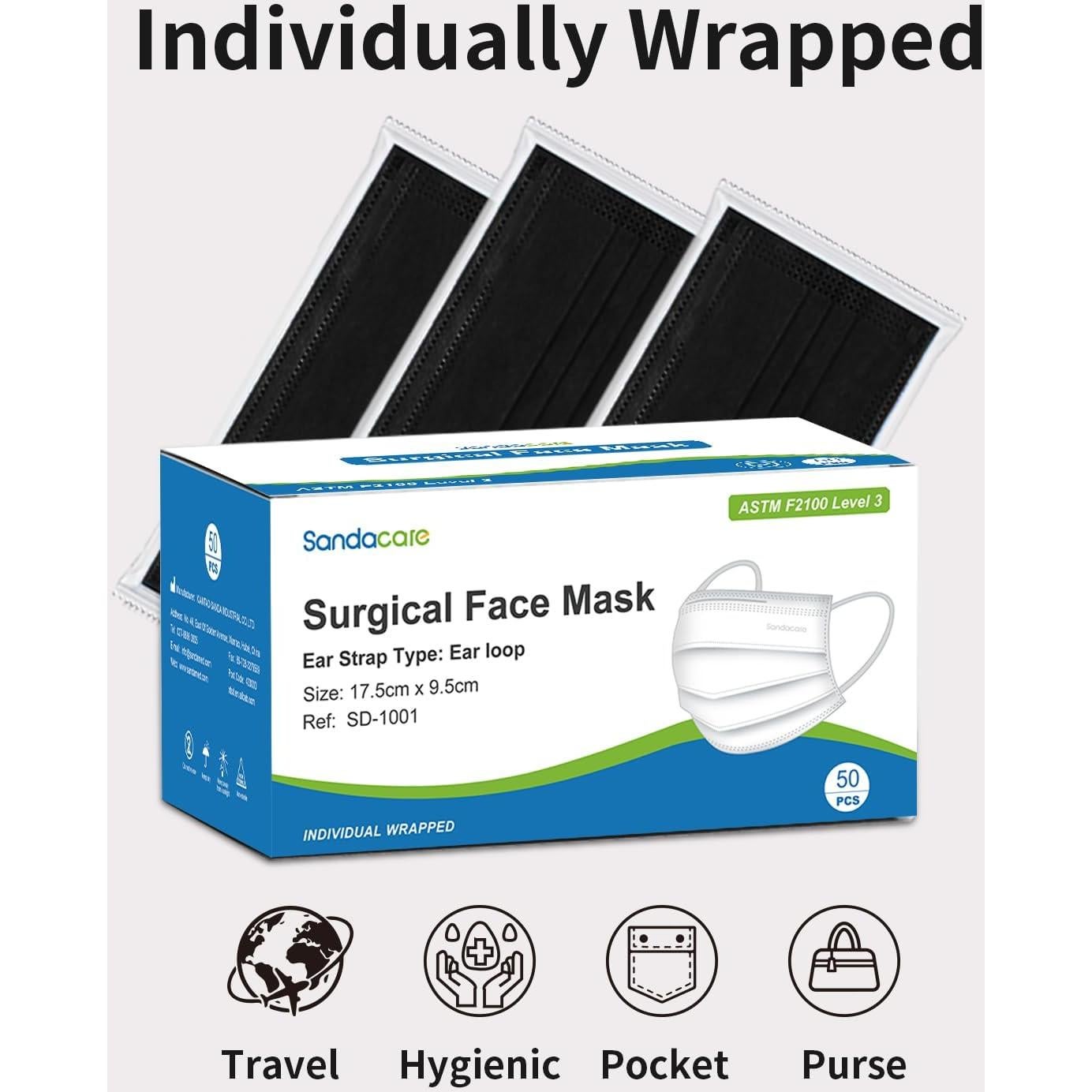 Mascarillas Desechables Negras 3 Capas ASTM Nivel 3 - 50 Pcs