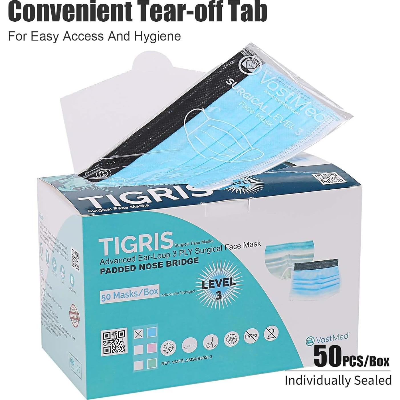 Mascarillas desechables VASTMED 50PCs 3 capas Antifog Azul