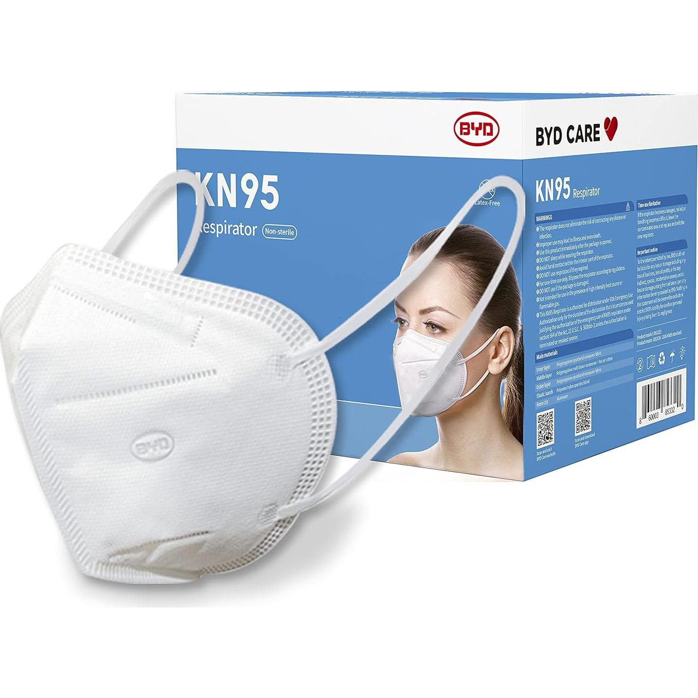 Mascarillas KN95 BYD CARE - 50 Piezas, Plegables y Cómodas