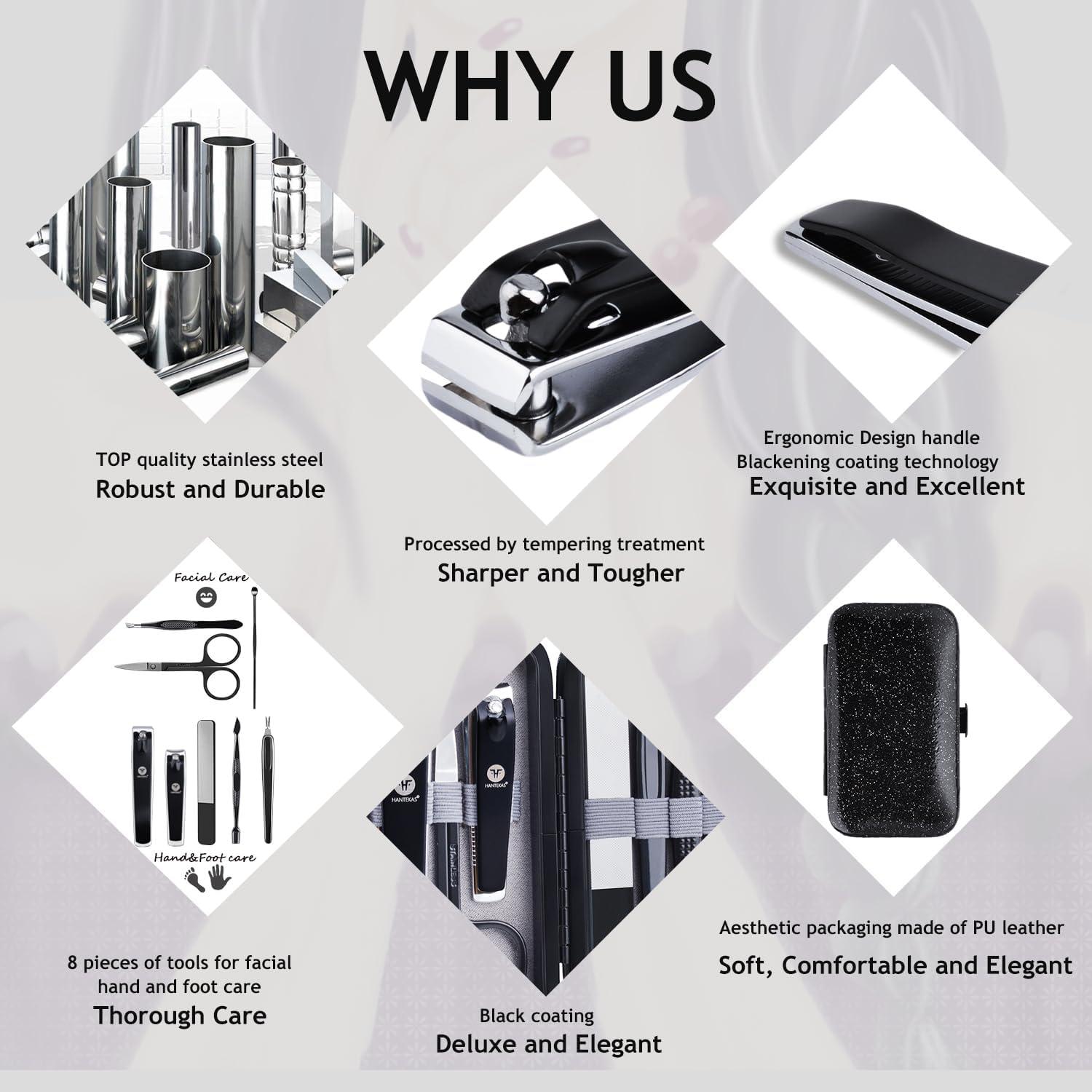 Kit de Manicura y Pedicura 8 Piezas HANTEKAS Acero Inoxidable