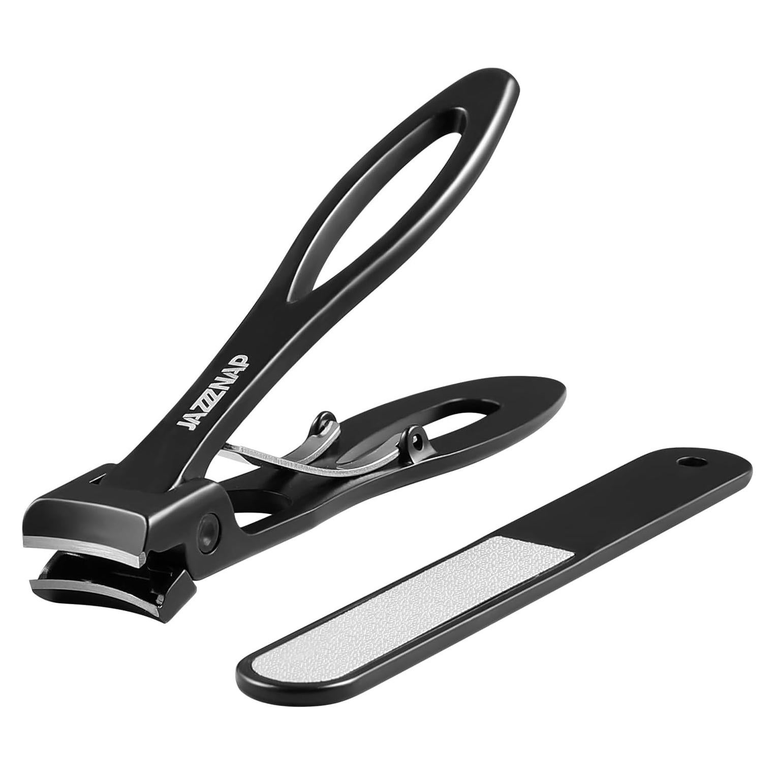 JAZZZNAP Nail Clippers Set, Ultra Wide Jaw Opening Fingernail and Toenail Clippers with Nail File for Thick and Ingrown Nails, Black