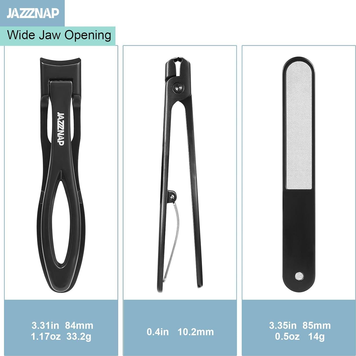 JAZZZNAP Nail Clippers Set, Ultra Wide Jaw Opening Fingernail and Toenail Clippers with Nail File for Thick and Ingrown Nails, Black