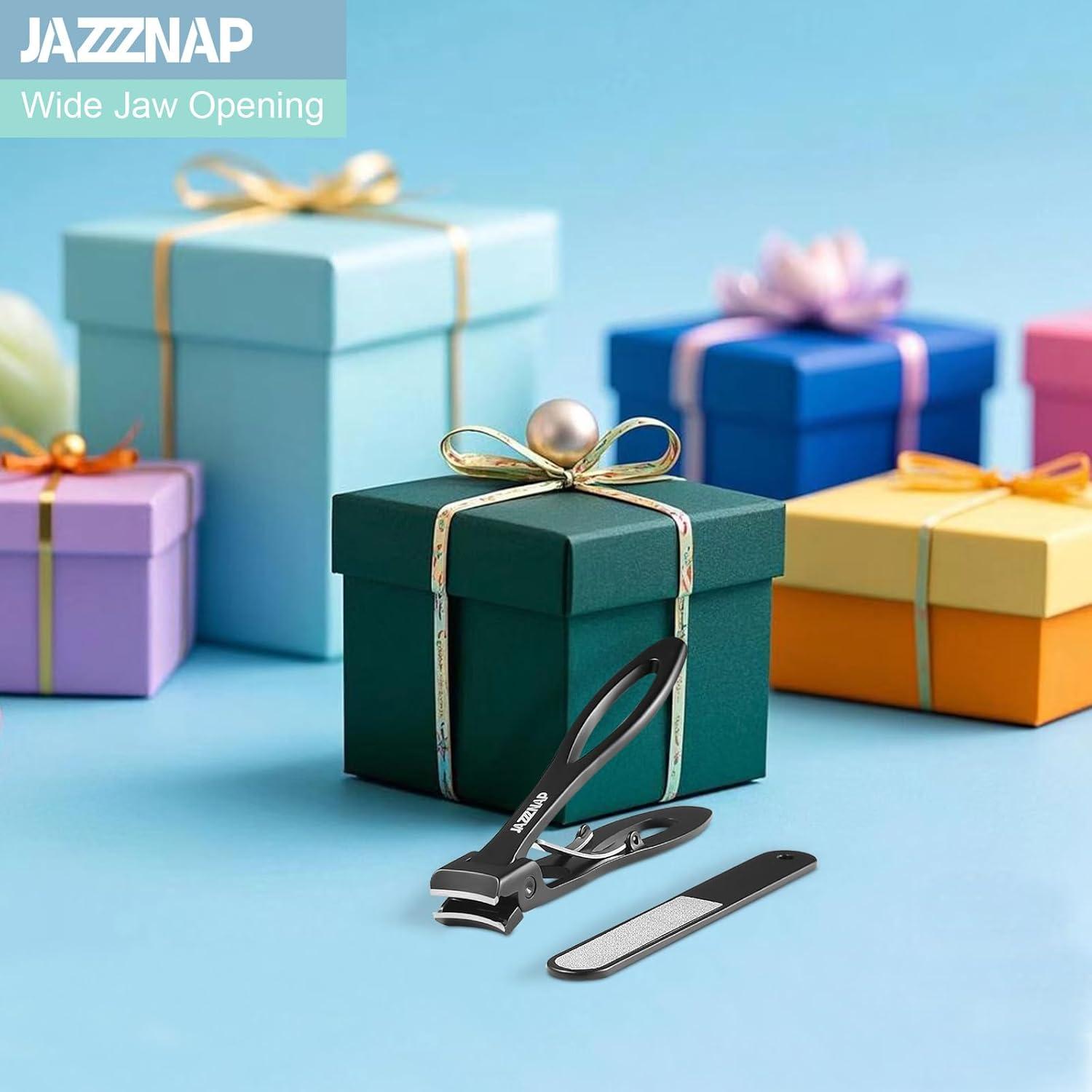 JAZZZNAP Nail Clippers Set, Ultra Wide Jaw Opening Fingernail and Toenail Clippers with Nail File for Thick and Ingrown Nails, Black