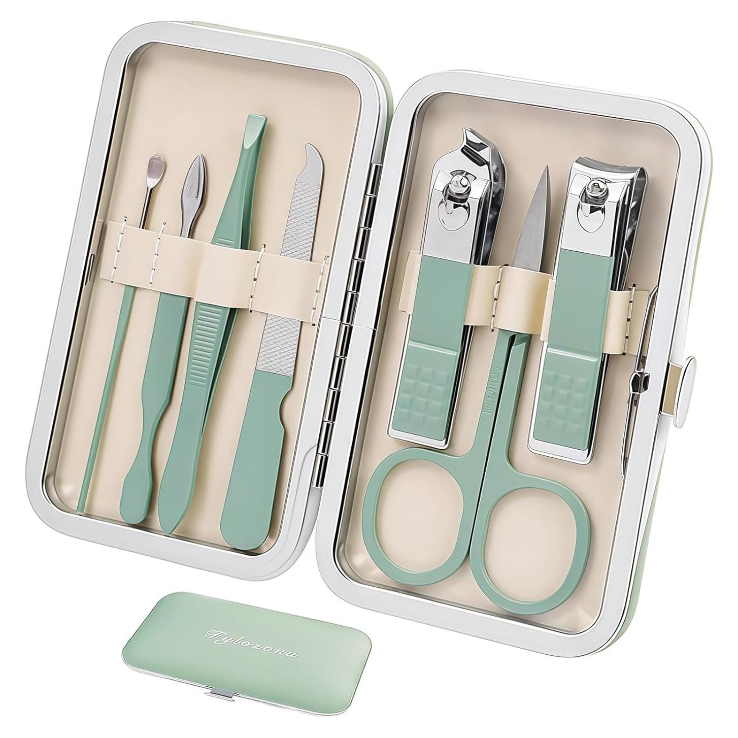 Kit de Manicura Fylozonu 7 Piezas Verde Portátil