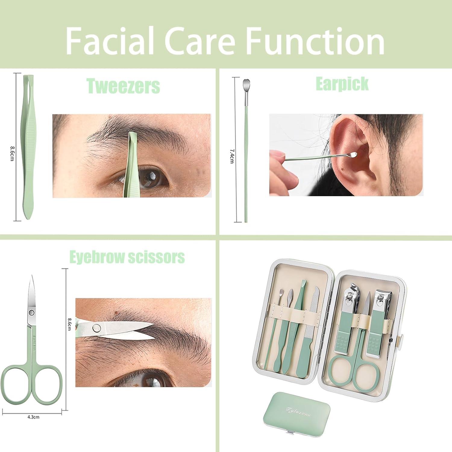 Kit de Manicura Fylozonu 7 Piezas Verde Portátil