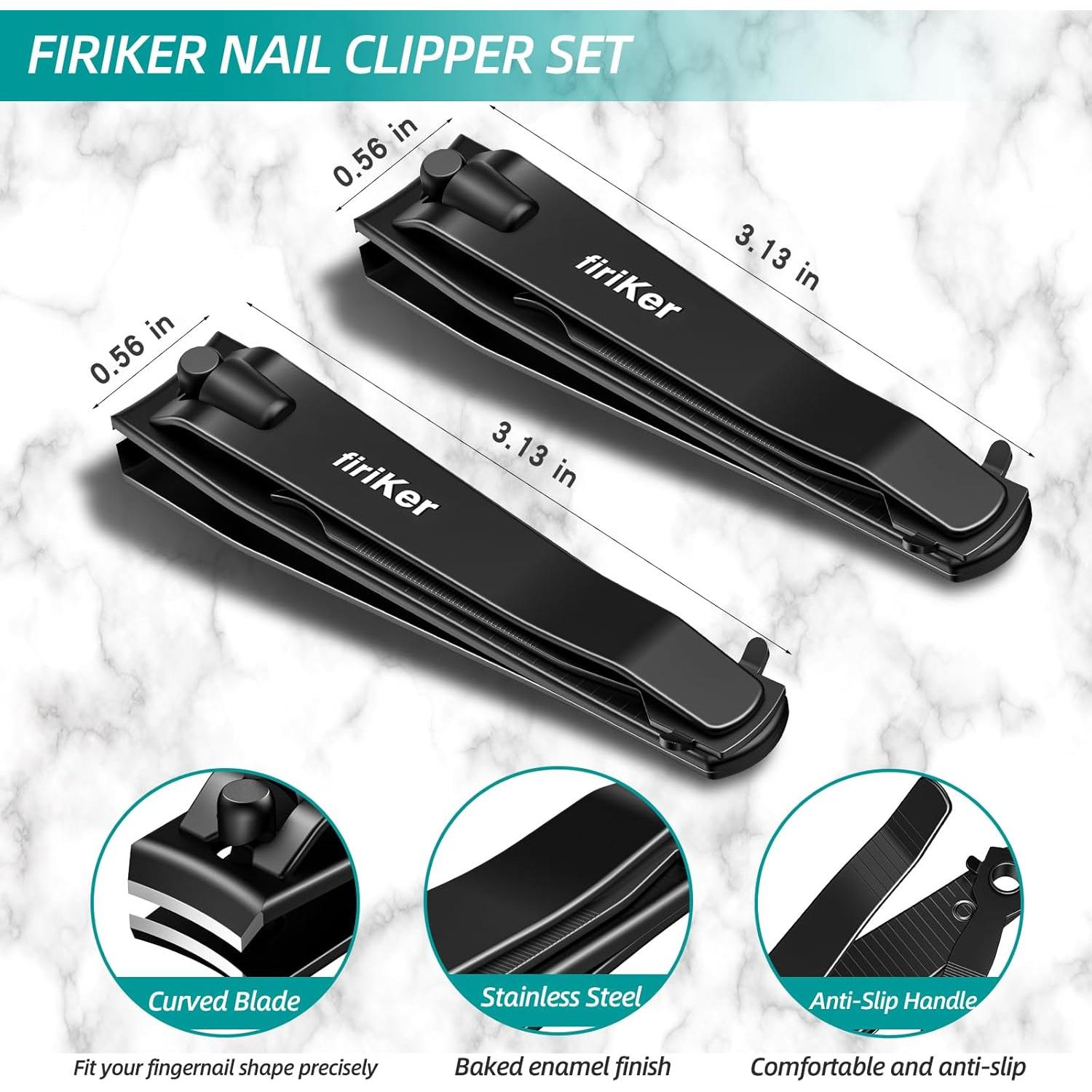 Juego de Cortauñas firiKer 2 Piezas Acero Inoxidable Negro Mate