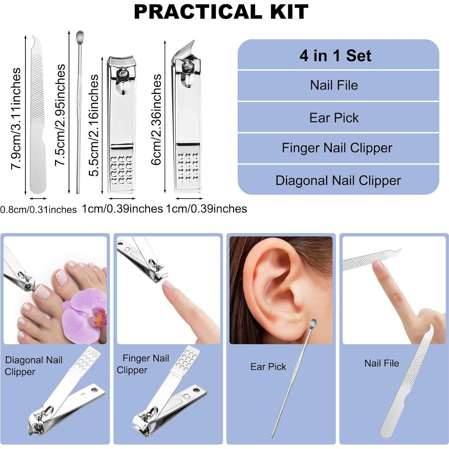 10 Sets de Cortauñas HAIFOTRVA de Acero Inoxidable Portátil