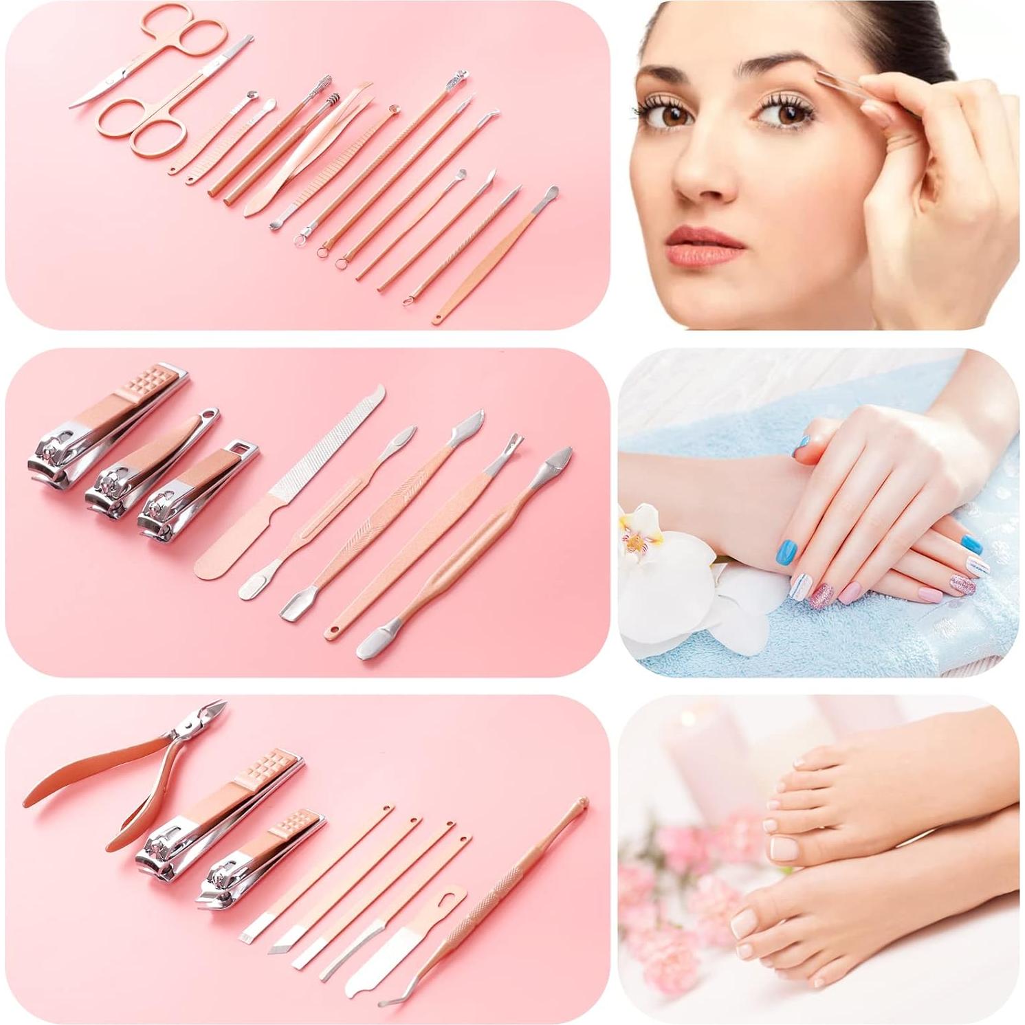 Kit de Manicura y Pedicura 32 en 1 KV.YSHQLNE Rosa Claro