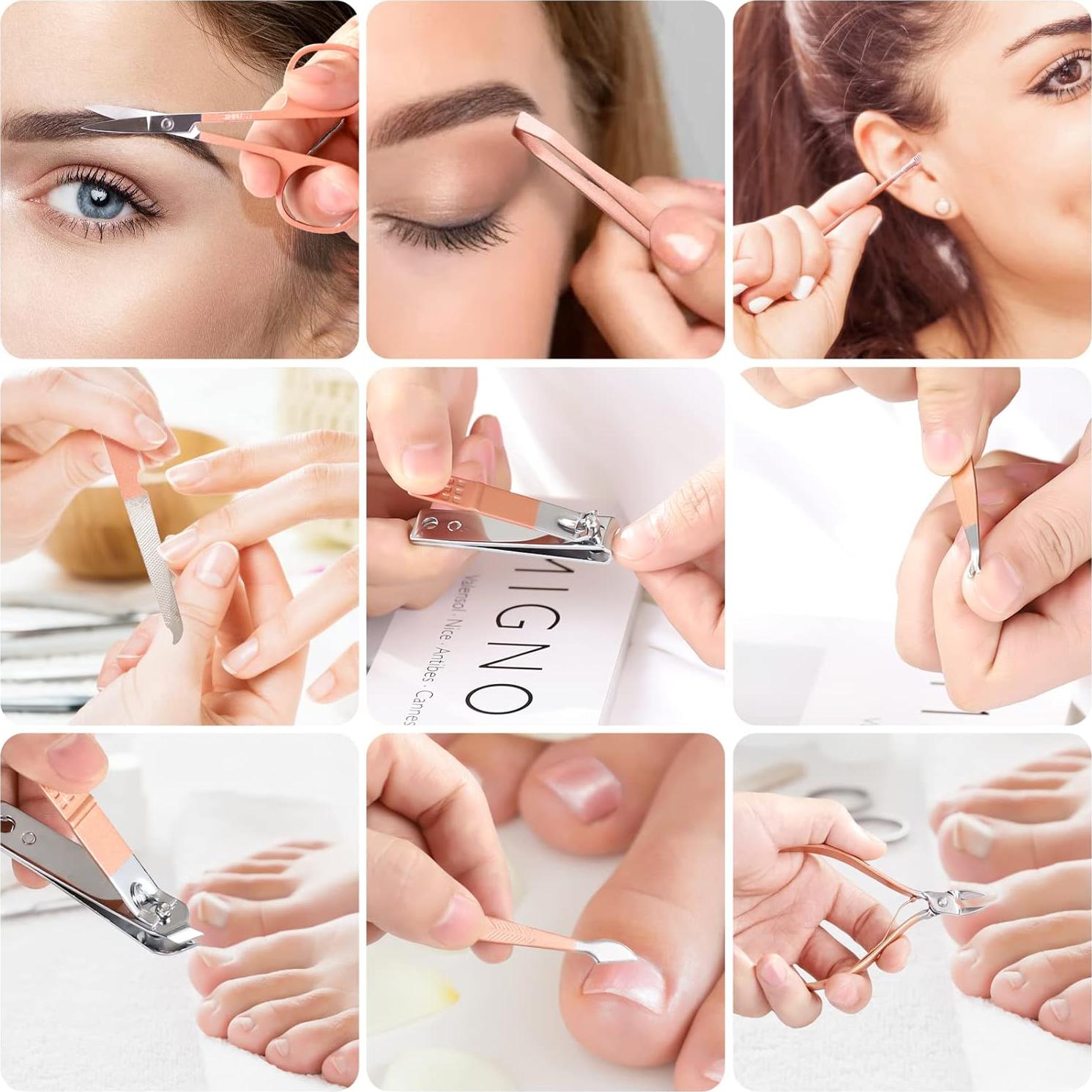 Kit de Manicura y Pedicura 32 en 1 KV.YSHQLNE Rosa Claro