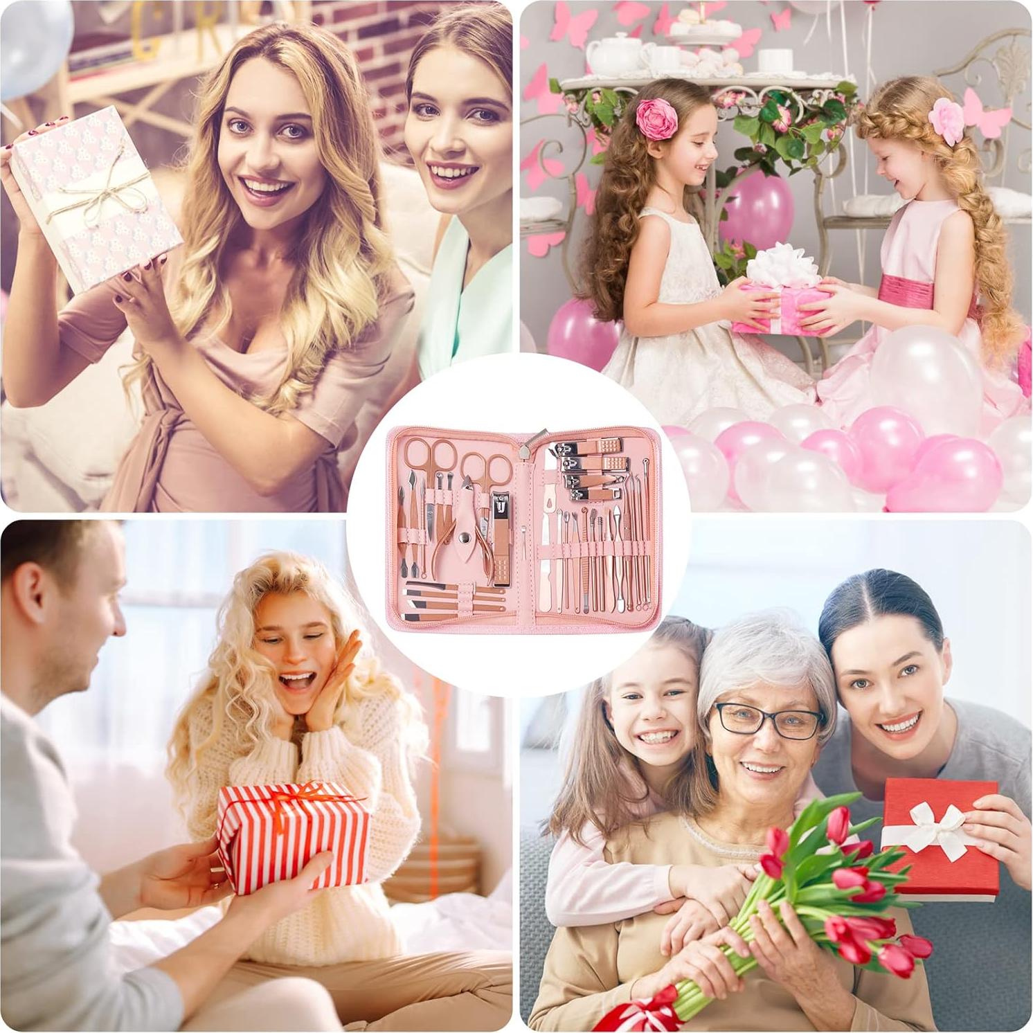 Kit de Manicura y Pedicura 32 en 1 KV.YSHQLNE Rosa Claro