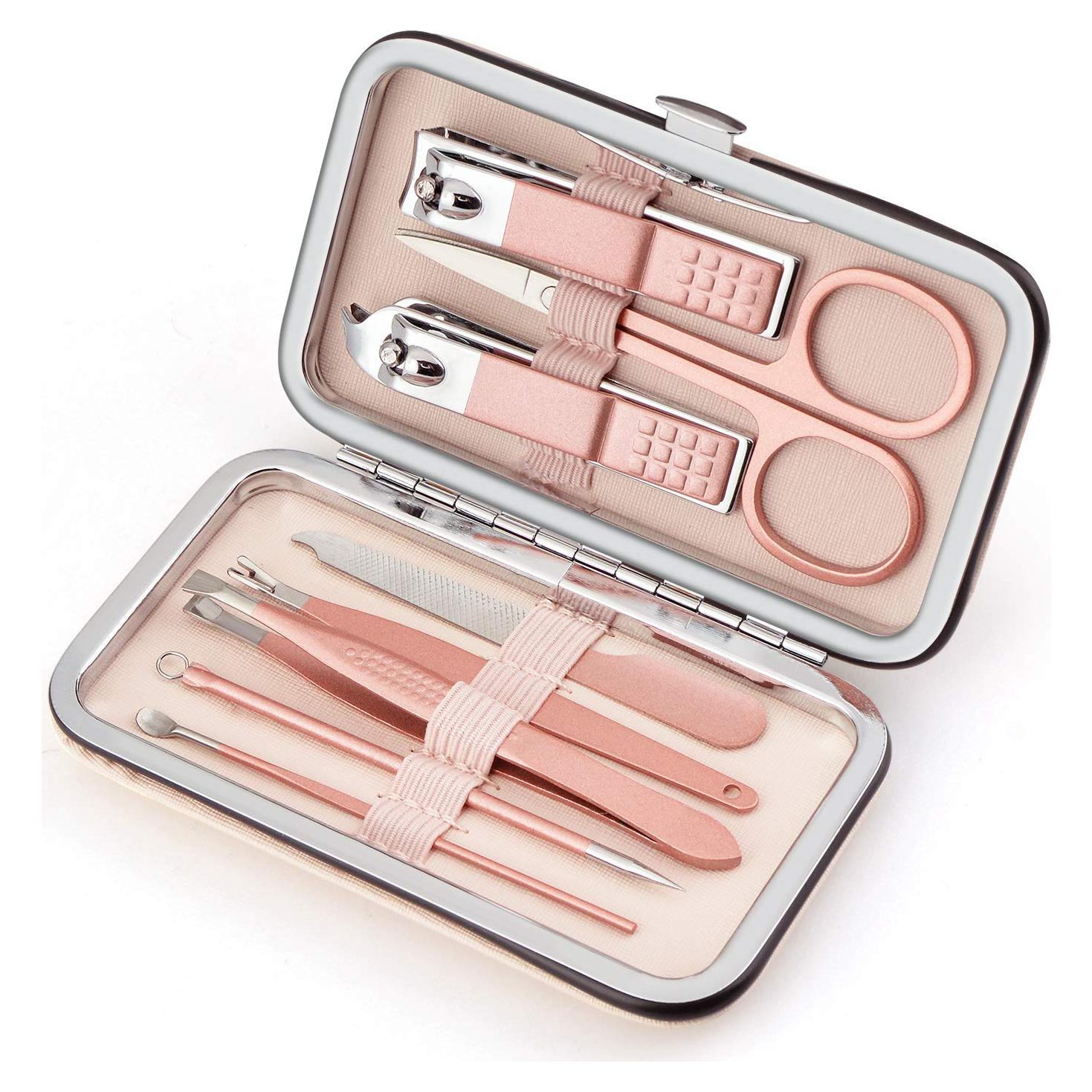 Kit de Manicura 8 en 1 Avando Acero Inoxidable Estuche Rosa