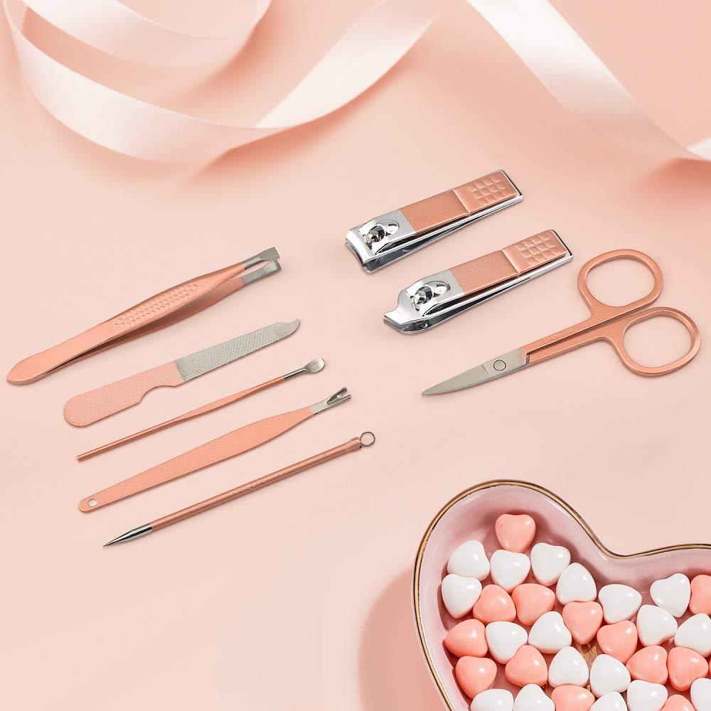 Kit de Manicura 8 en 1 Avando Acero Inoxidable Estuche Rosa