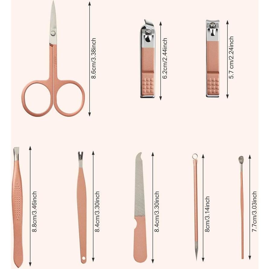 Kit de Manicura 8 en 1 Avando Acero Inoxidable Estuche Rosa