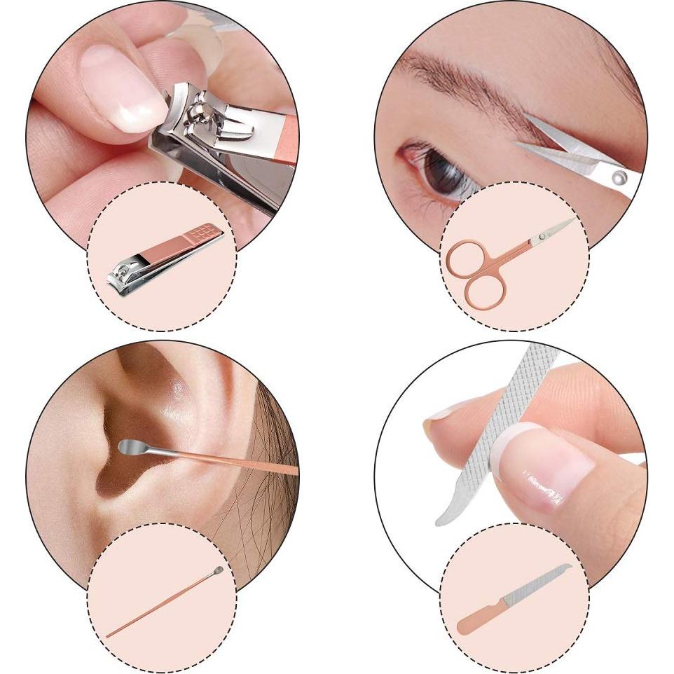 Kit de Manicura 8 en 1 Avando Acero Inoxidable Estuche Rosa