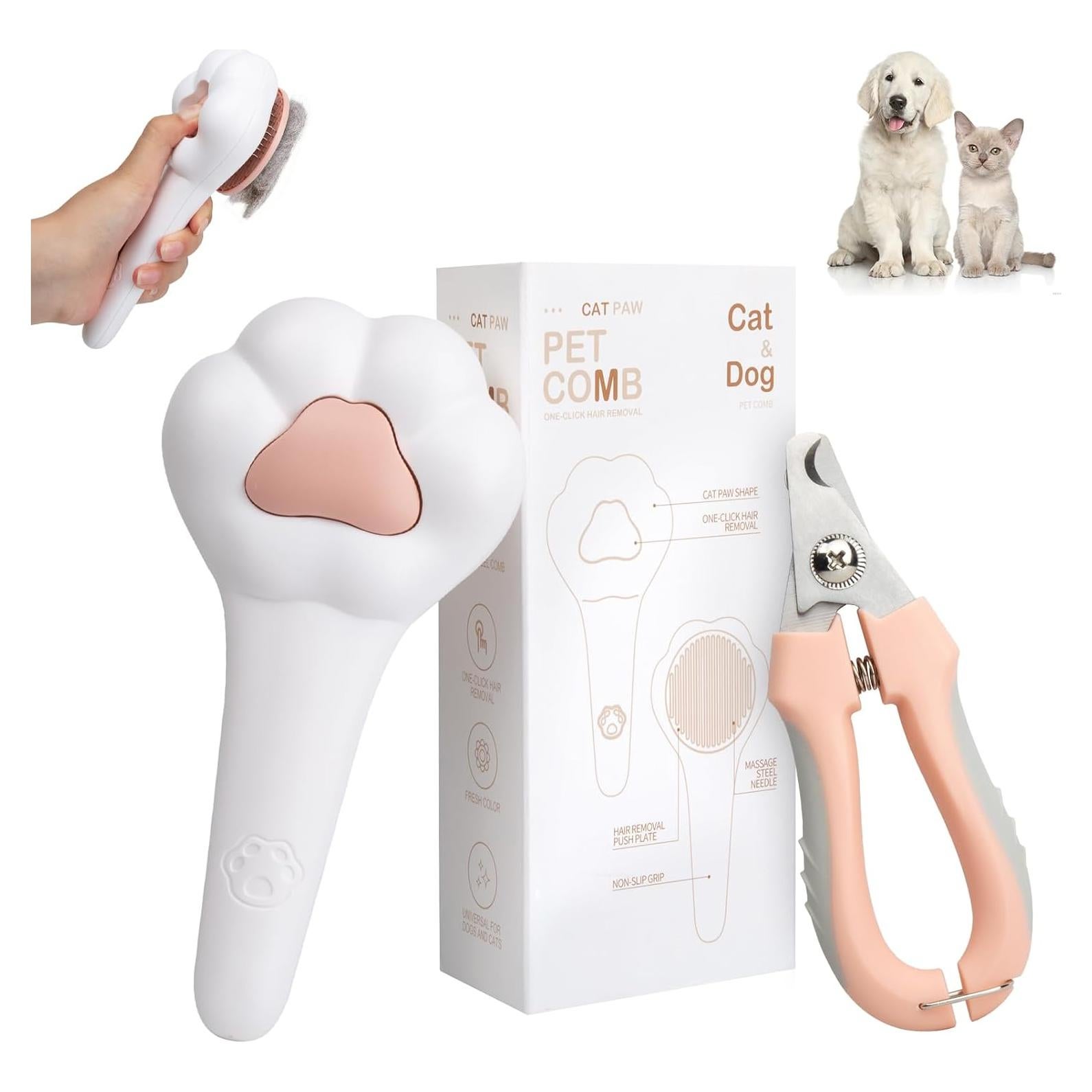 Cepillo Autolimpiante para Gatos y Cortauñas BSONEDO 2 Piezas