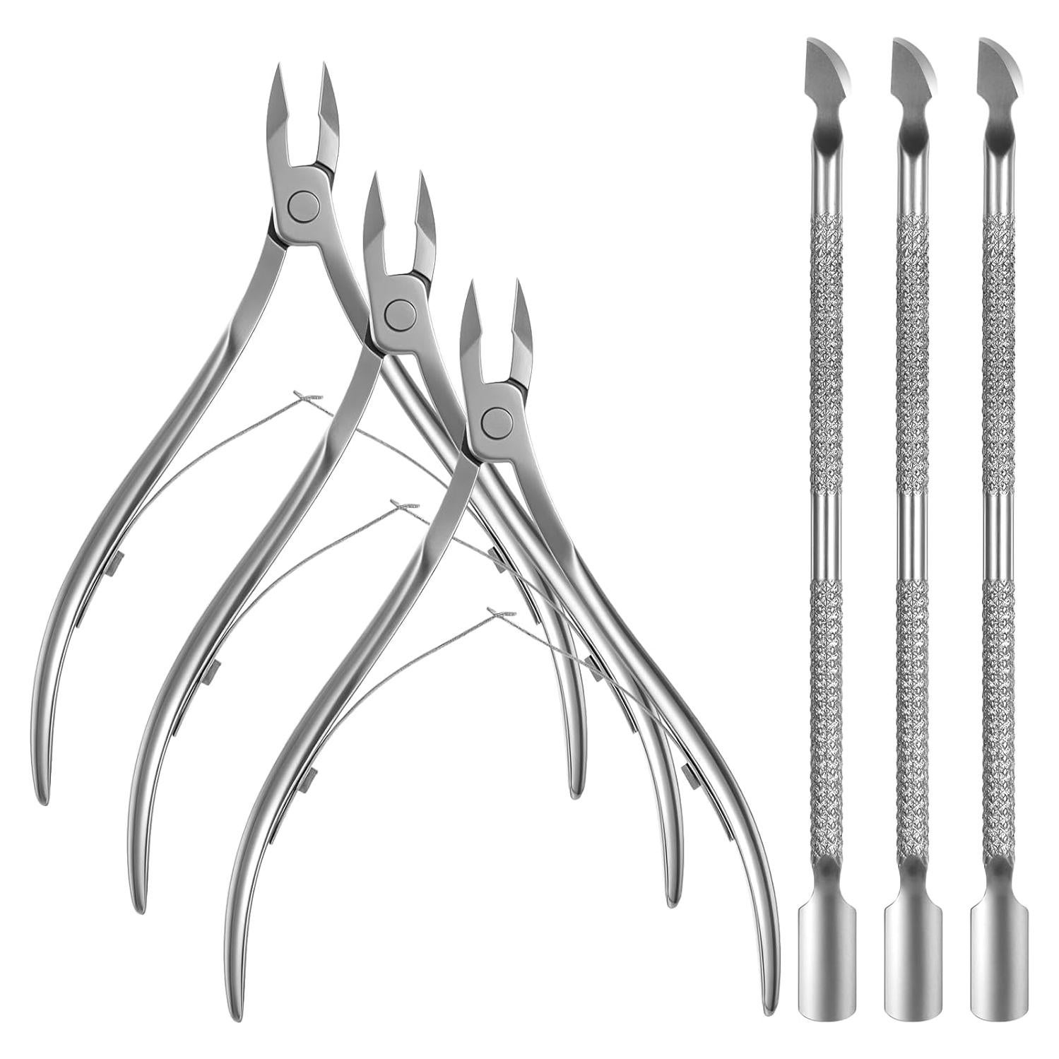 Juego de 6 Herramientas de Manicura Lnngub - Alicates y Empujadores de Cutículas de Acero Inoxidable