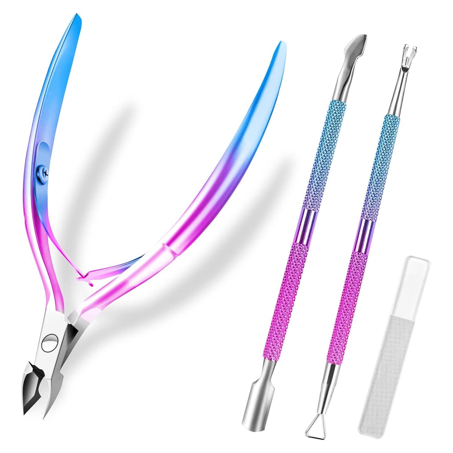 Kit Cortador de Cutículas BQAN con Empujador y Lima - Azul