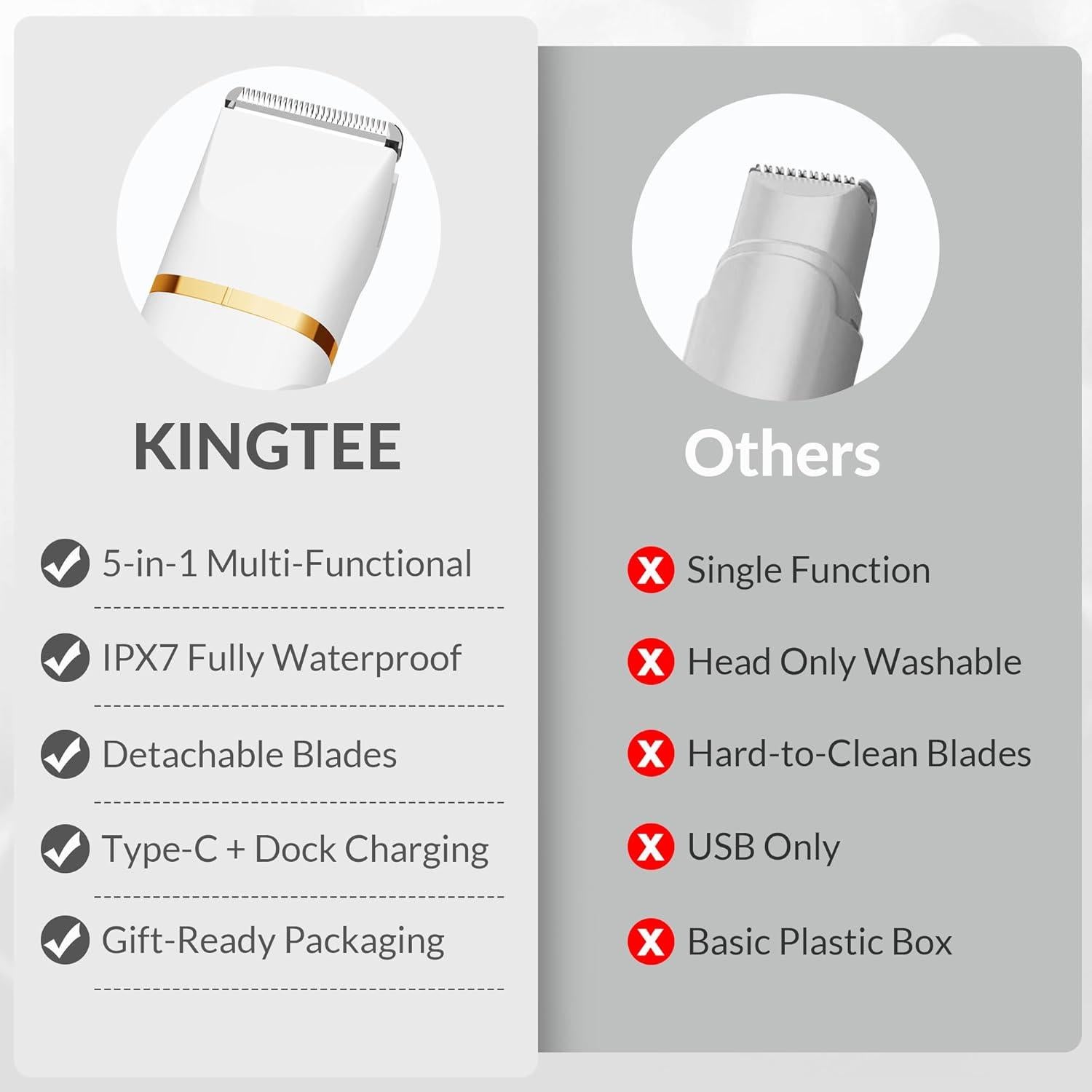 Recortadora Eléctrica KINGTEE 5-en-1 para Mujeres - IPX7, USB-C