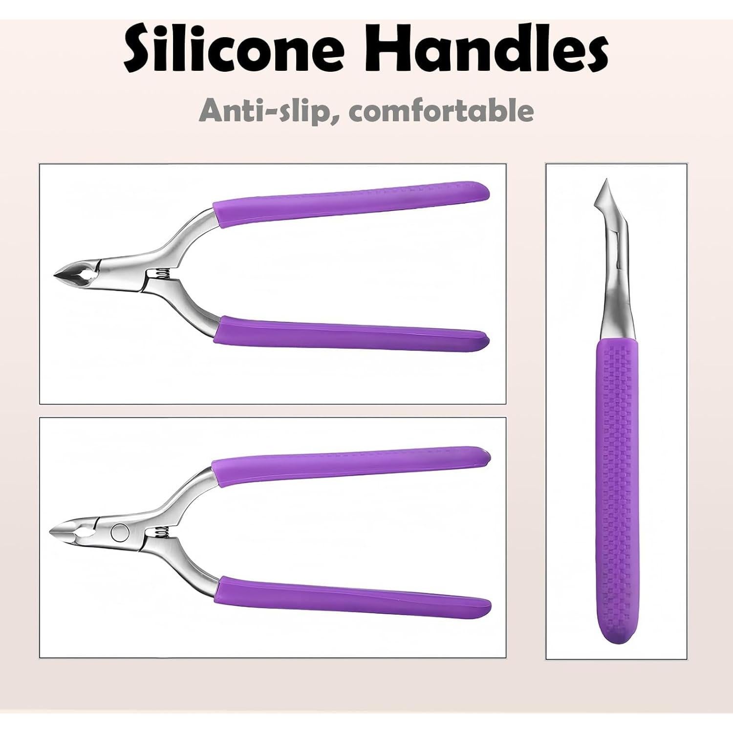 Cortaúñas de Cutícula Cmetta con Mango de Silicona Púrpura