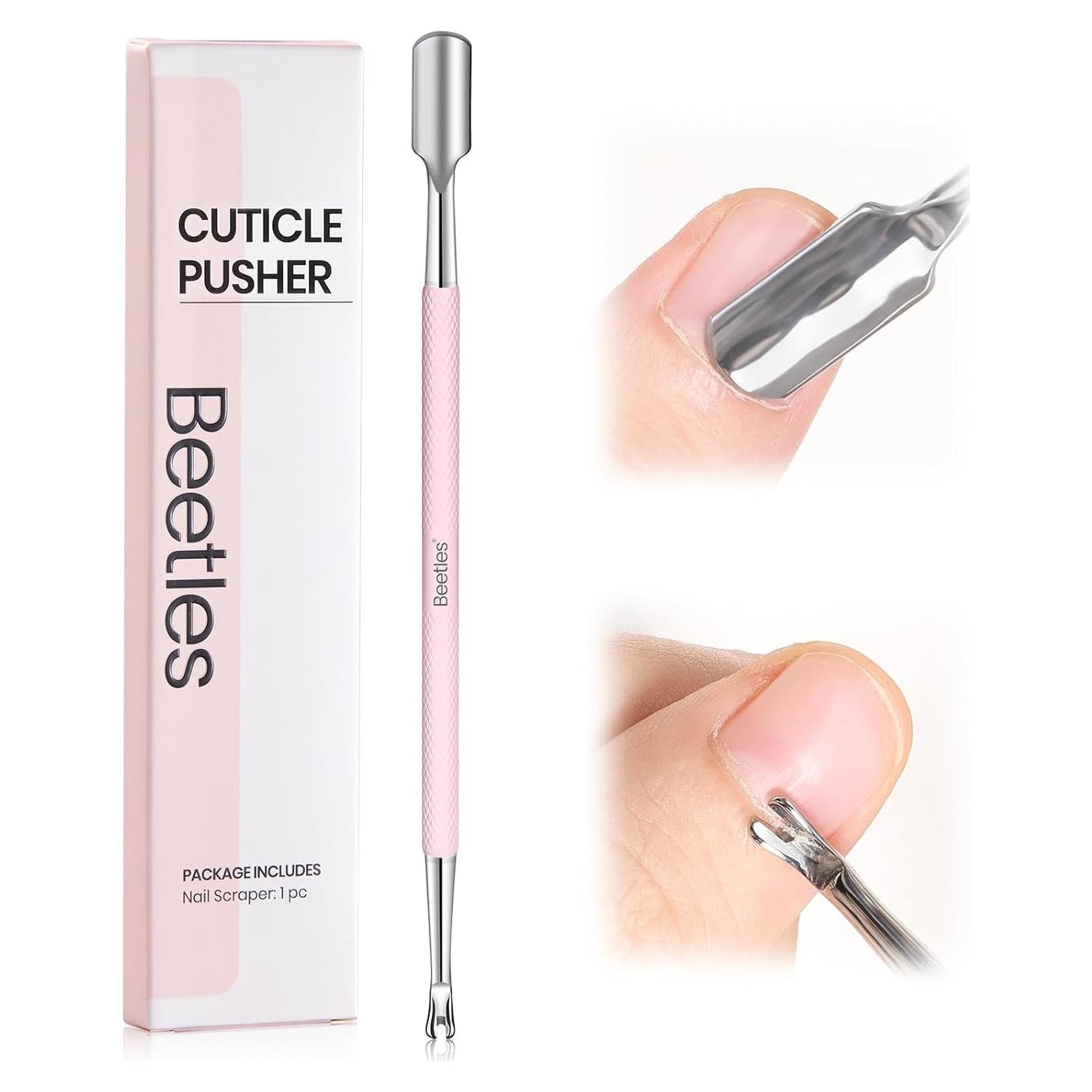 Removedor de Cutículas Doble Punta Beetles Acero Inoxidable Rosa