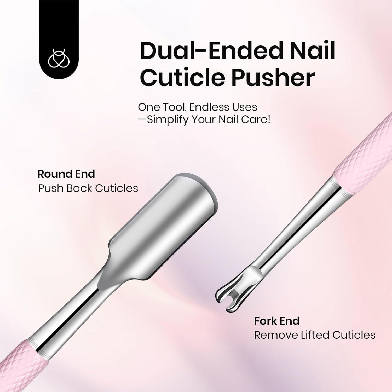 Removedor de Cutículas Doble Punta Beetles Acero Inoxidable Rosa