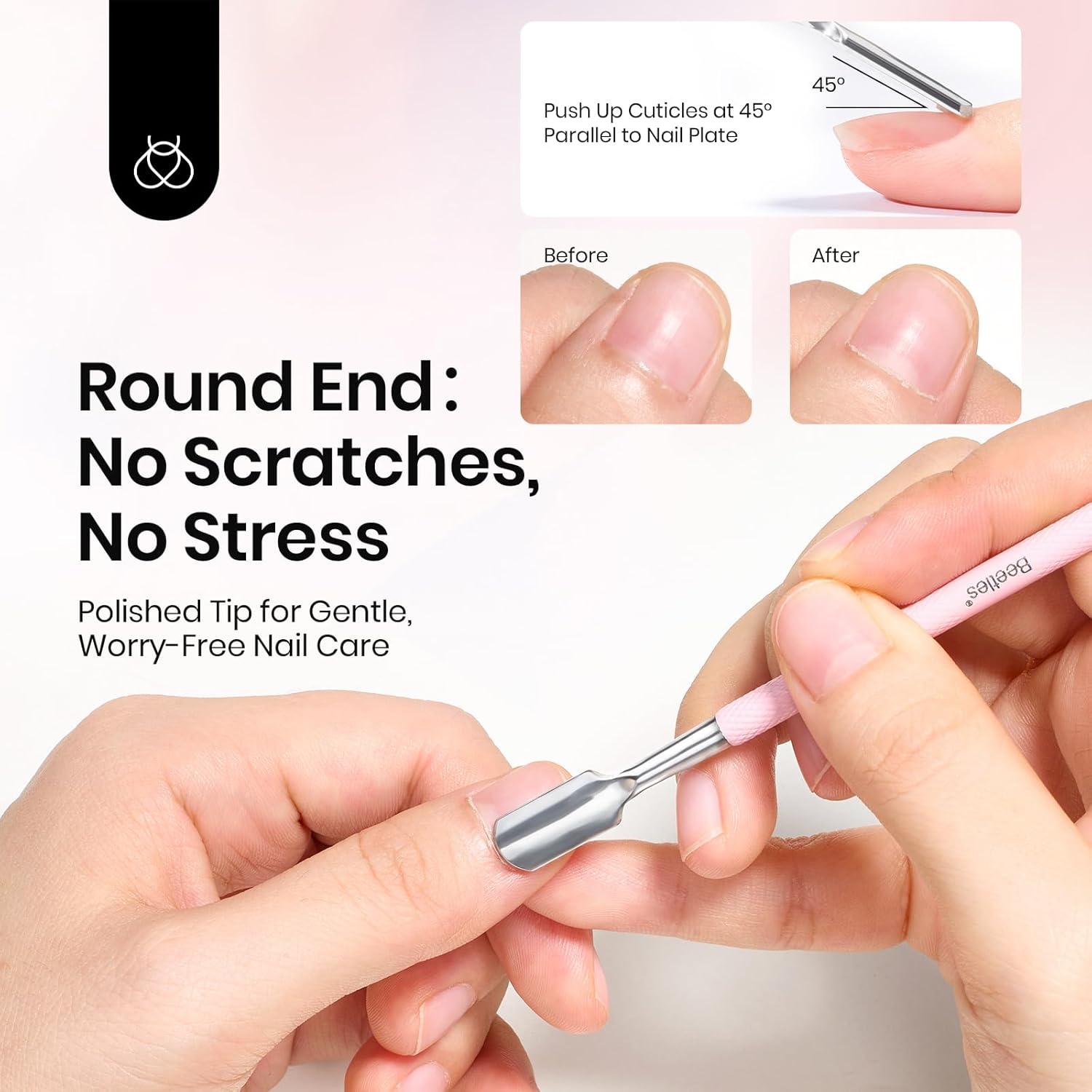 Removedor de Cutículas Doble Punta Beetles Acero Inoxidable Rosa