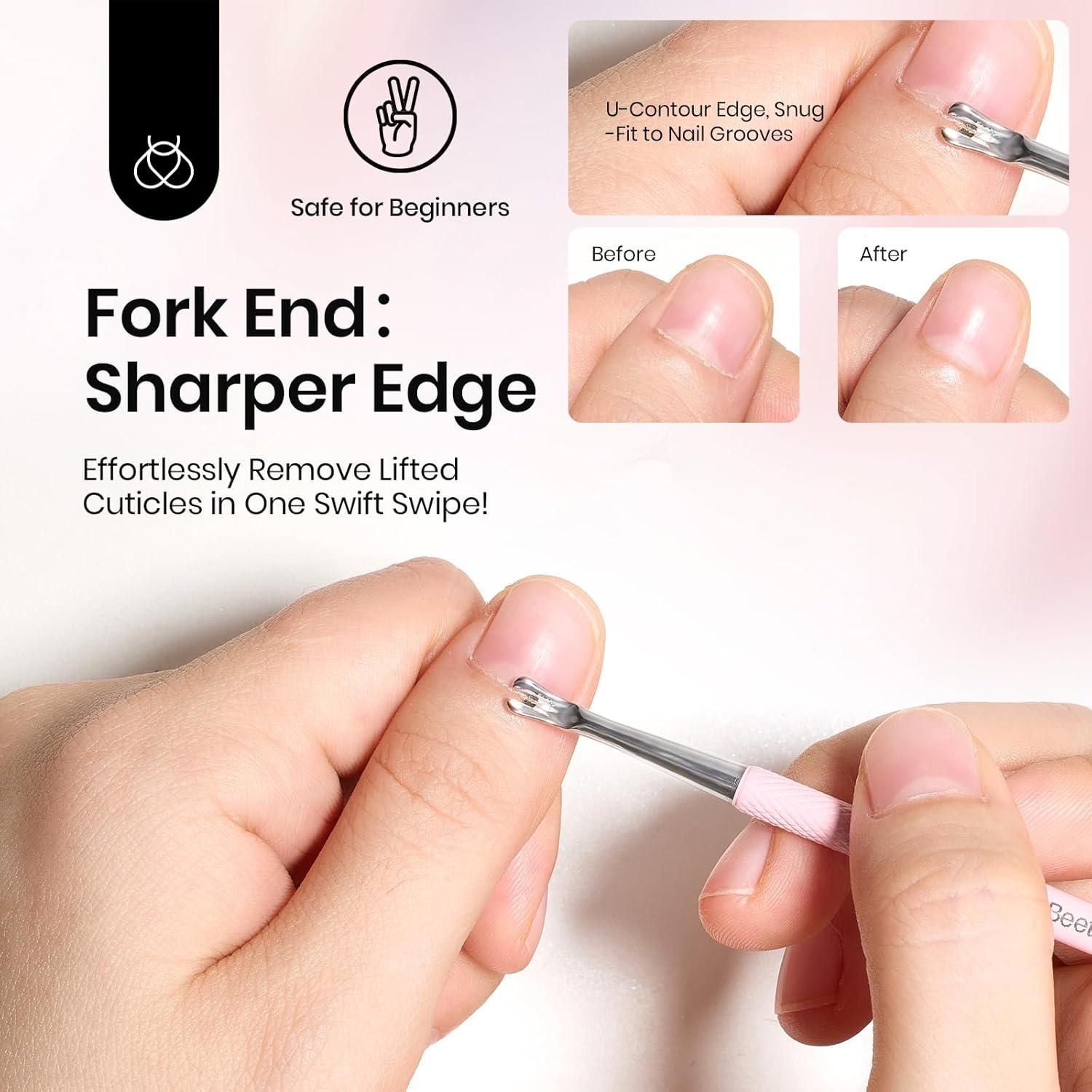 Removedor de Cutículas Doble Punta Beetles Acero Inoxidable Rosa