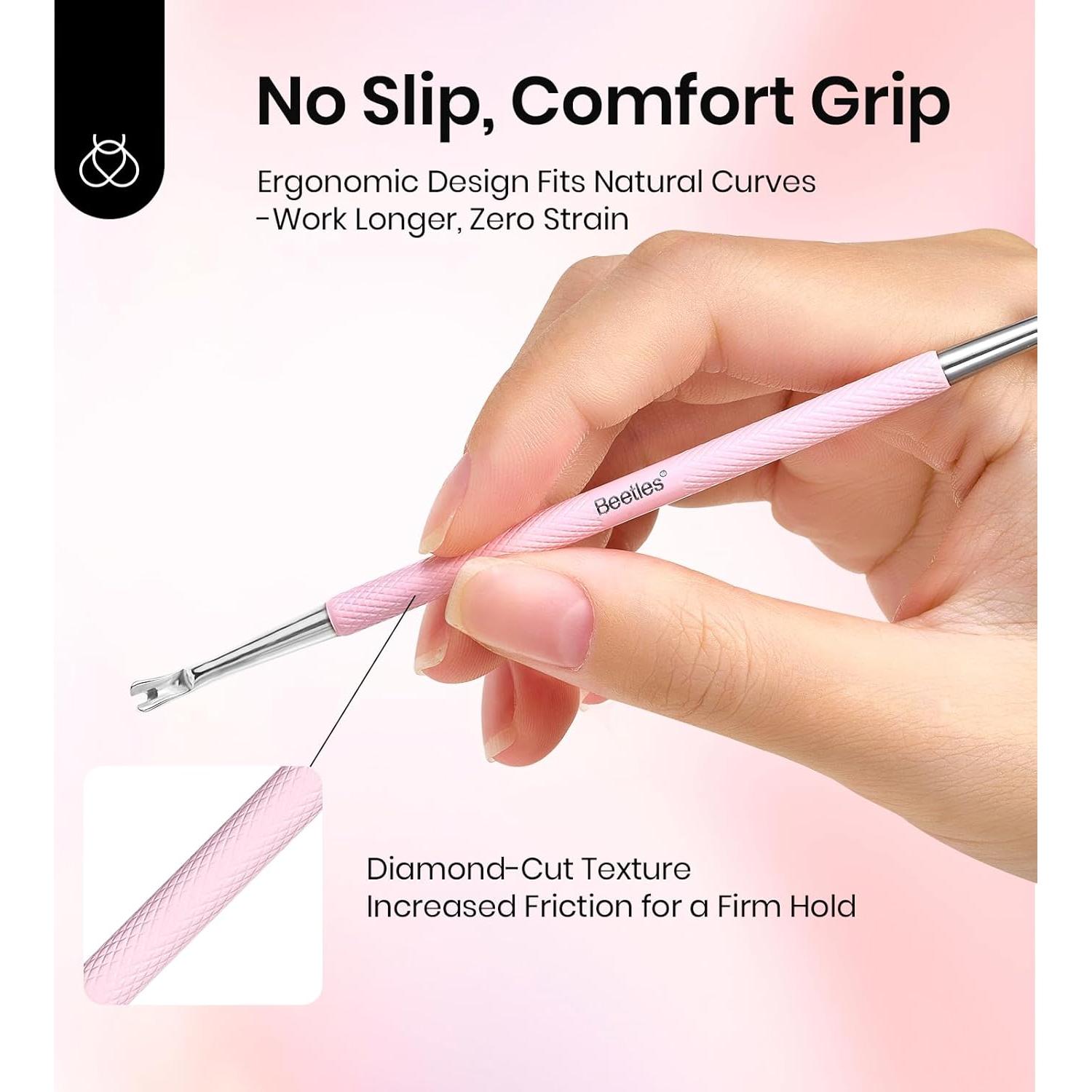 Removedor de Cutículas Doble Punta Beetles Acero Inoxidable Rosa